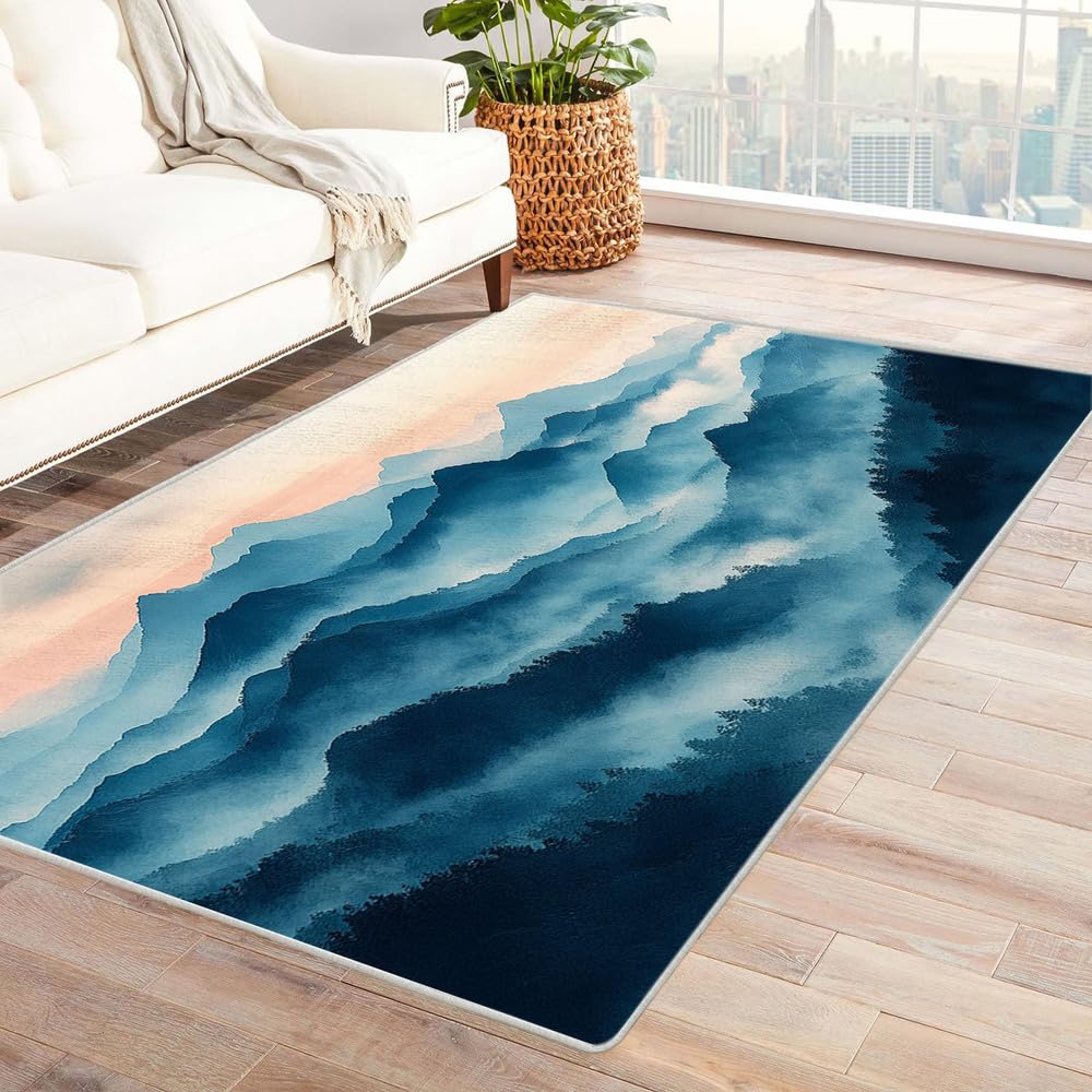 Tapis 3D à effet visuel de montagnes calmes coloris noir 60x90