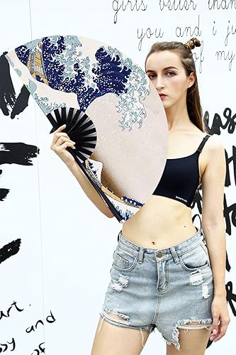 Miniatura 4 de Amajiji Abanicos plegables grandes para bailar en línea, gran abanico de golpes para botas en el suelo, baile, fiesta, decoración, festival (ola Ola