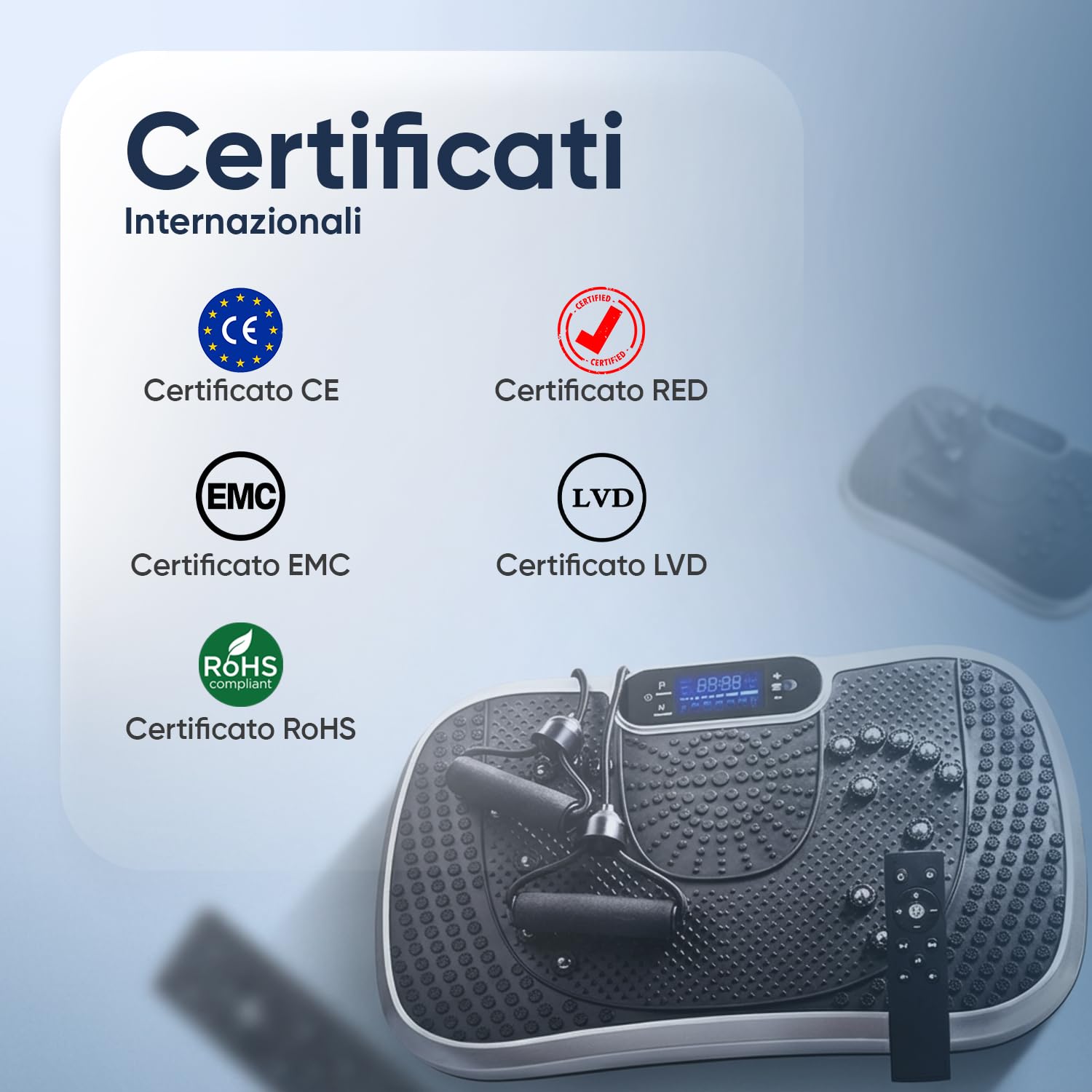 Pedana Vibrante per Allenamento a Casa, Workout e Massaggio, Pedana Fitness Oscillante con 5 Elastici Fitness, 99 Livelli di Intensità e Altoparlante Bluetooth 5.1, Vibration Plate Exercise Machine