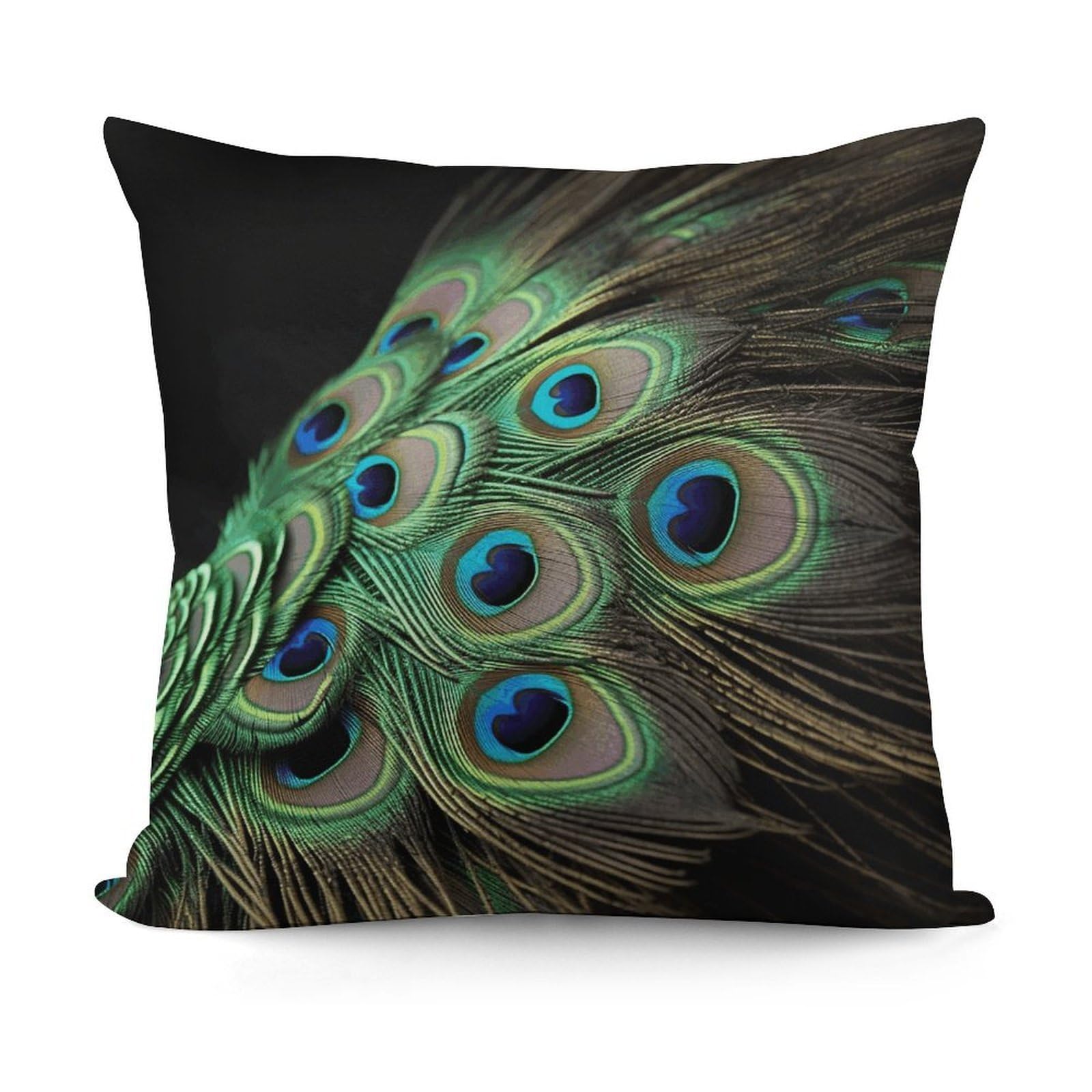 VstaDank Green Peacock Feather Throw Pillow Covers Fade-Resistant Plush Pillow Case Cozy Square Cushion Case Removable Pillowcase Exquisite Pillow Shams Soft Pillow Protector 18"x18"