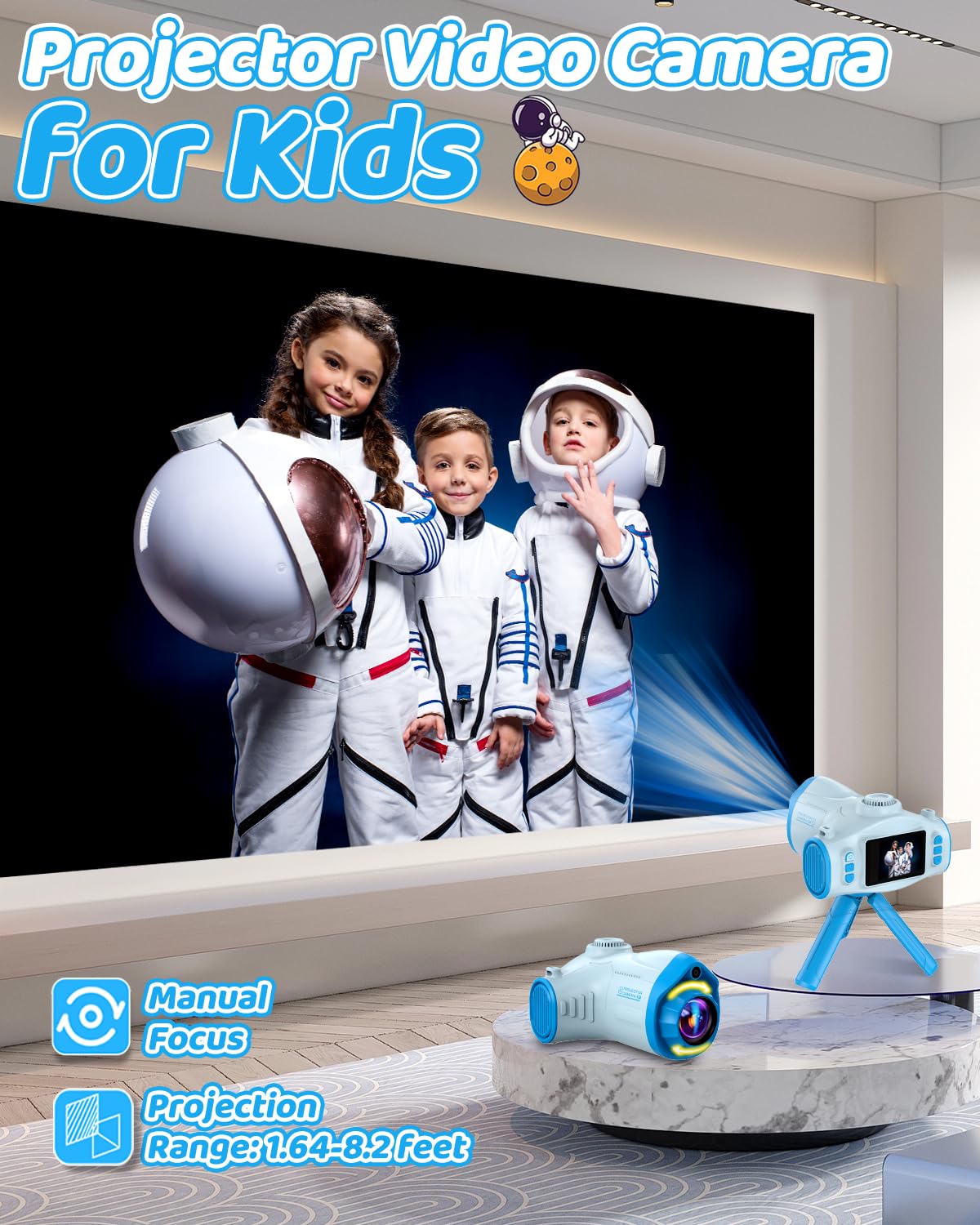 Cámara Fotos Infantil, 3 en 1 Proyector Cámara para Niños 48MP 1080P Cámara de Fotos Niños con Trípode Tarjeta de 32 GB Batería de 2500 mAh, Regalo para 3 4 5 6 8 7 9 10 11 12 Años Niños y Niñas, Azul