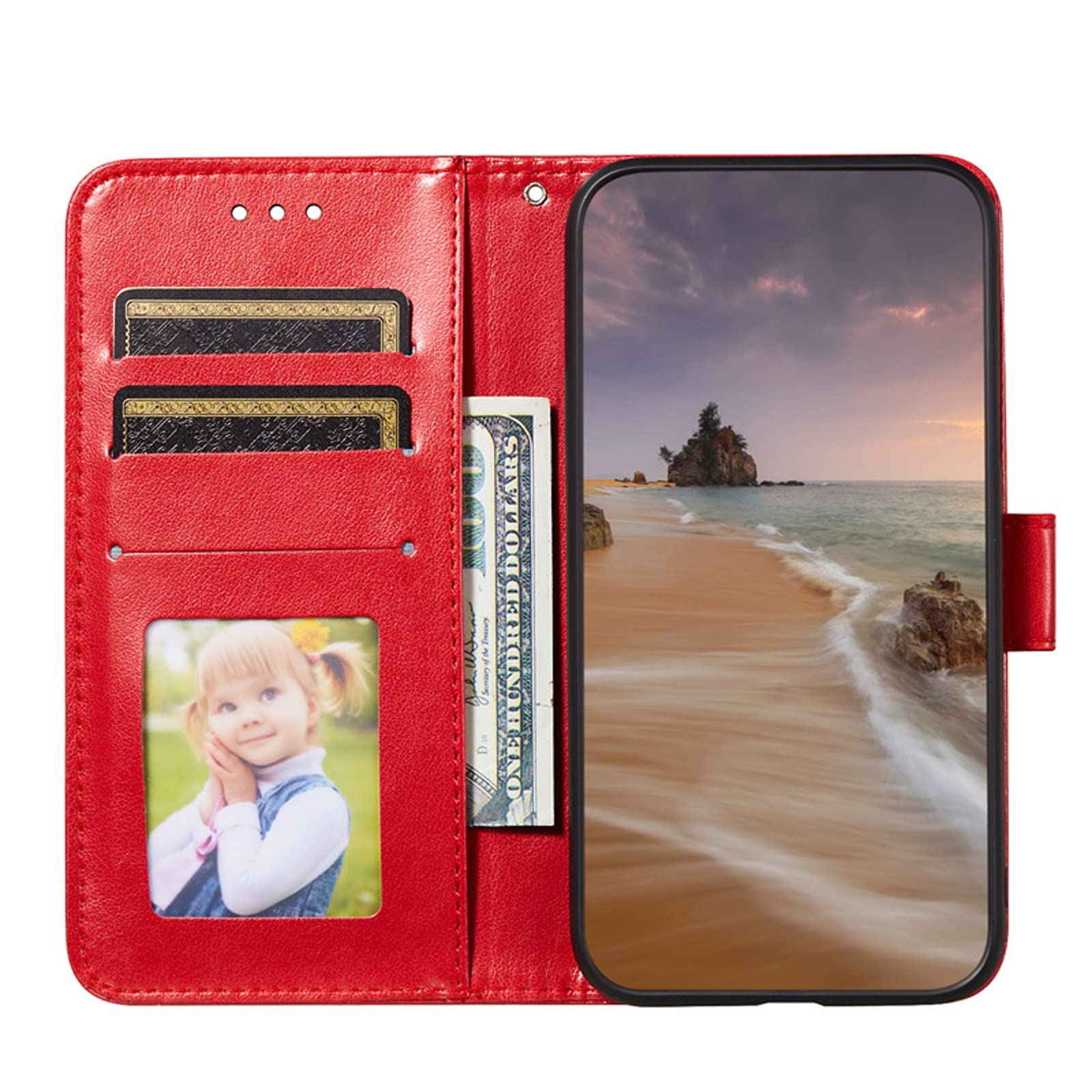 LTL Etui na telefon do iPhone 13 Mini/13/13 Pro/13 Pro Max, skórzane etui z klapką z przegródkami na karty, etui na telefon, magnetyczne zamknięcie, czerwone, 13pro max 6,7 cala