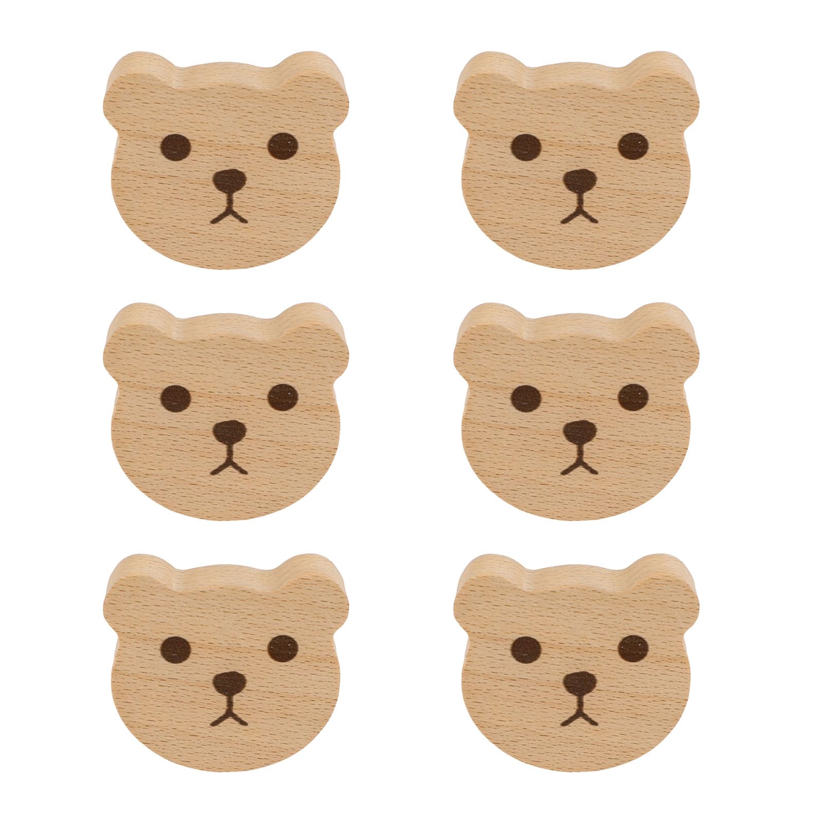 MOROBOR 6 PCS Bear Shaped Wooden Knobs Single Hole Beech Wood Handles Self-Adhesive Wood Cupboard Cabinet Handles Knobs for Chest of Drawers with Screws — image 1