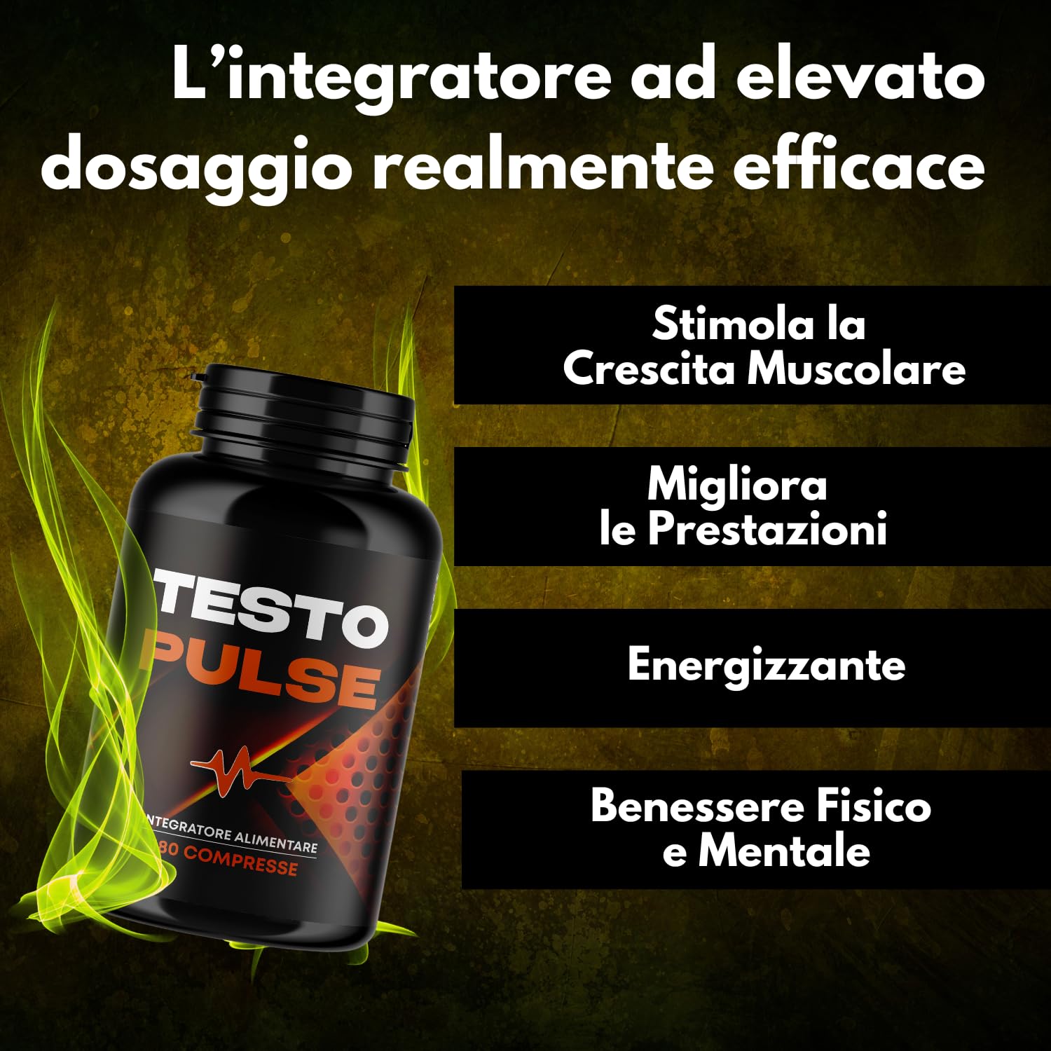 Testosterone Uomo | 180 Compresse | Azione Booster Rapida e Potente | Aumento Massa Muscolare Uomo I Alto dosaggio di Tribulus Terrestris, Maca Peruviana, Ashwaganda e ZMA, Testo Pulse