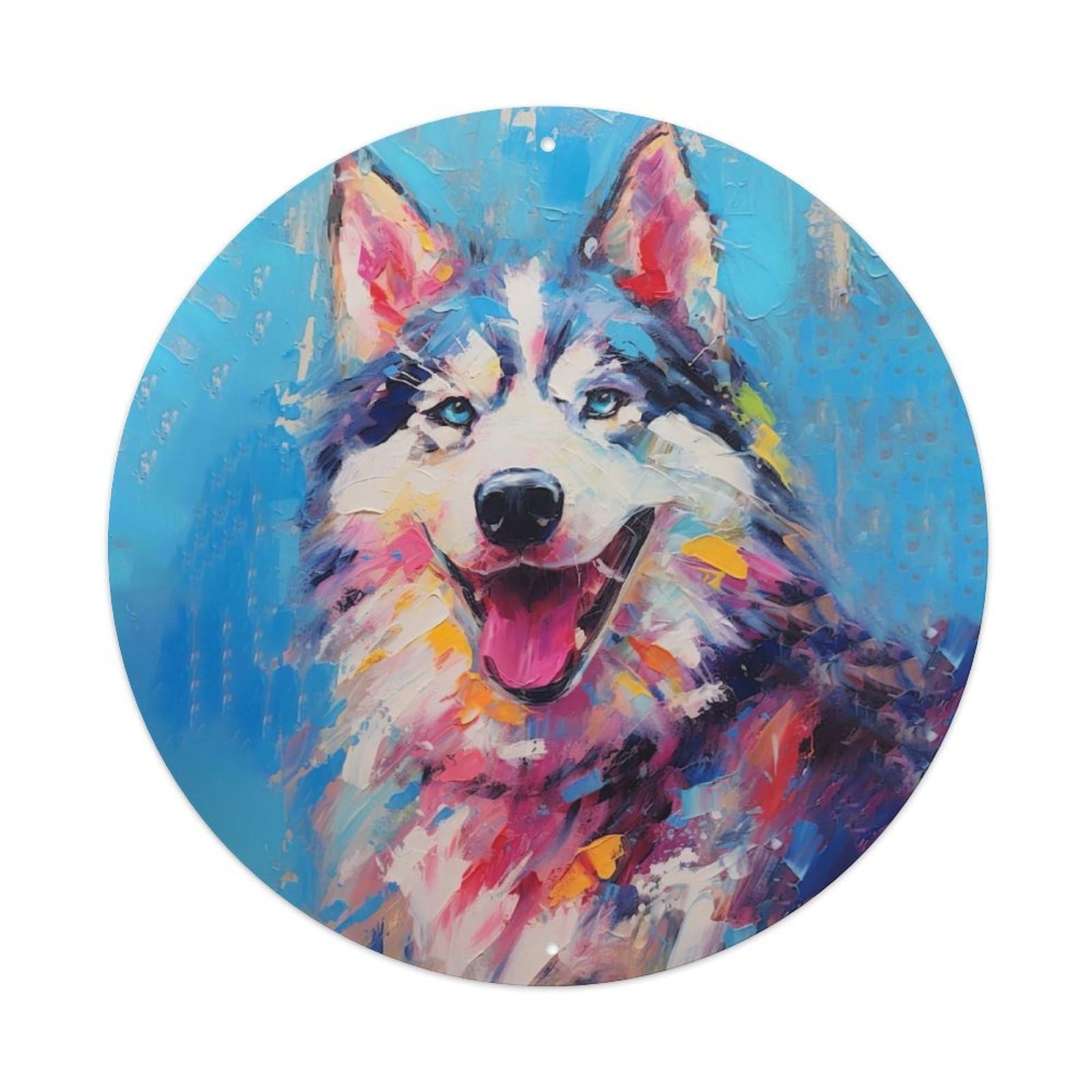 Siberian Husky Dog Colorful Oil Painting Style Metal Tin Sign