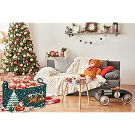 Sanjiaofen Rectangular Christmas Baskets,Snowman Basket Empty,Waterproof PE Coating Cute Bins for Kids with Handles,Gifts Baskets,Books Bin. (Sled Christmas)