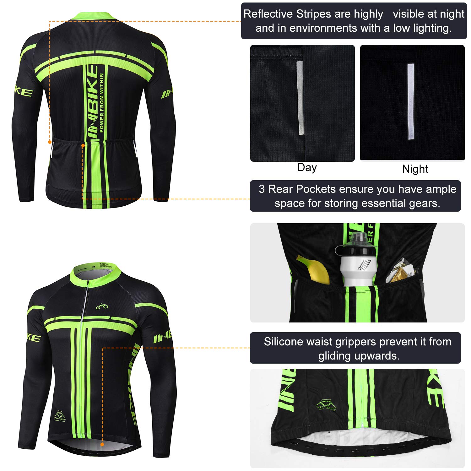 INBIKE Maillot Vélo Manches Longues + Pantalon Cuissard VTT 3D Coussin Rembourré Gel A Bretelle Tenue Cyclisme Confort Homme Printemps Automne
