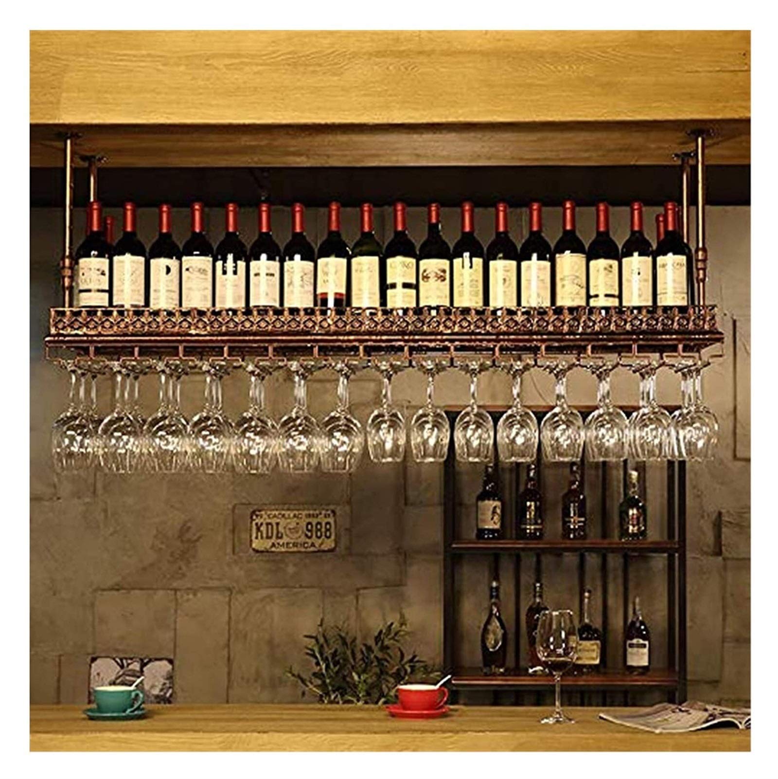 Casier à vin suspendu haut de gamme étagère verre et fer