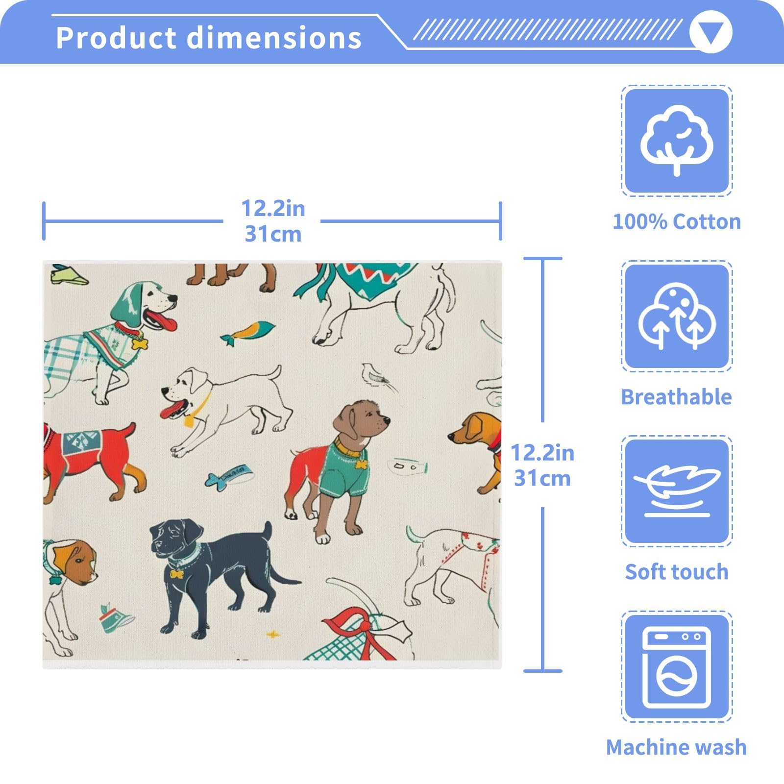 ALAZA Wash Cloth Set 100% Cotton Fingertip Towels Face Cloths Sets Dog Sketch Highly Absorbent Soft Feel Set of 2