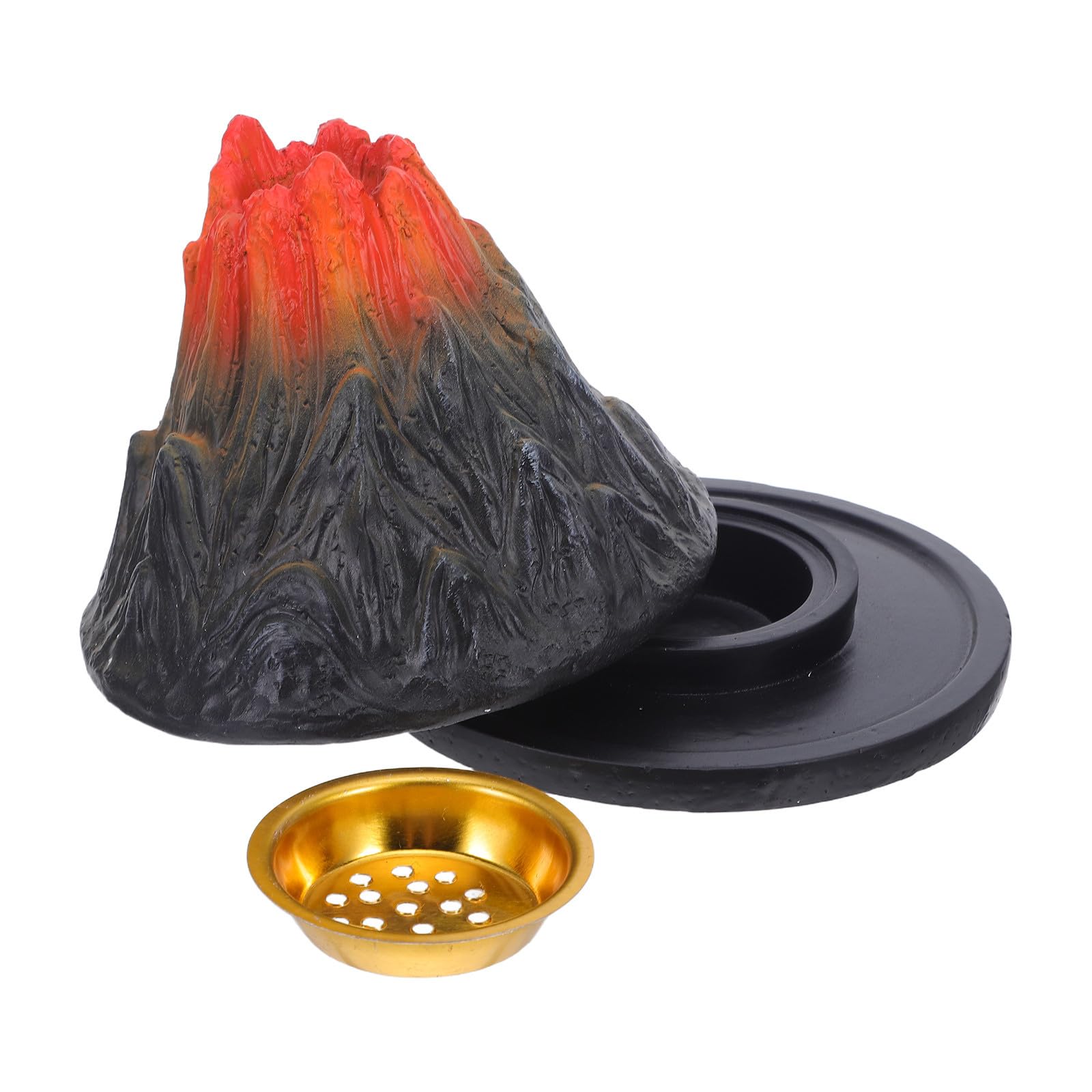 Brûleur à résine de volcan noir Beaupretty avec plateau parfum