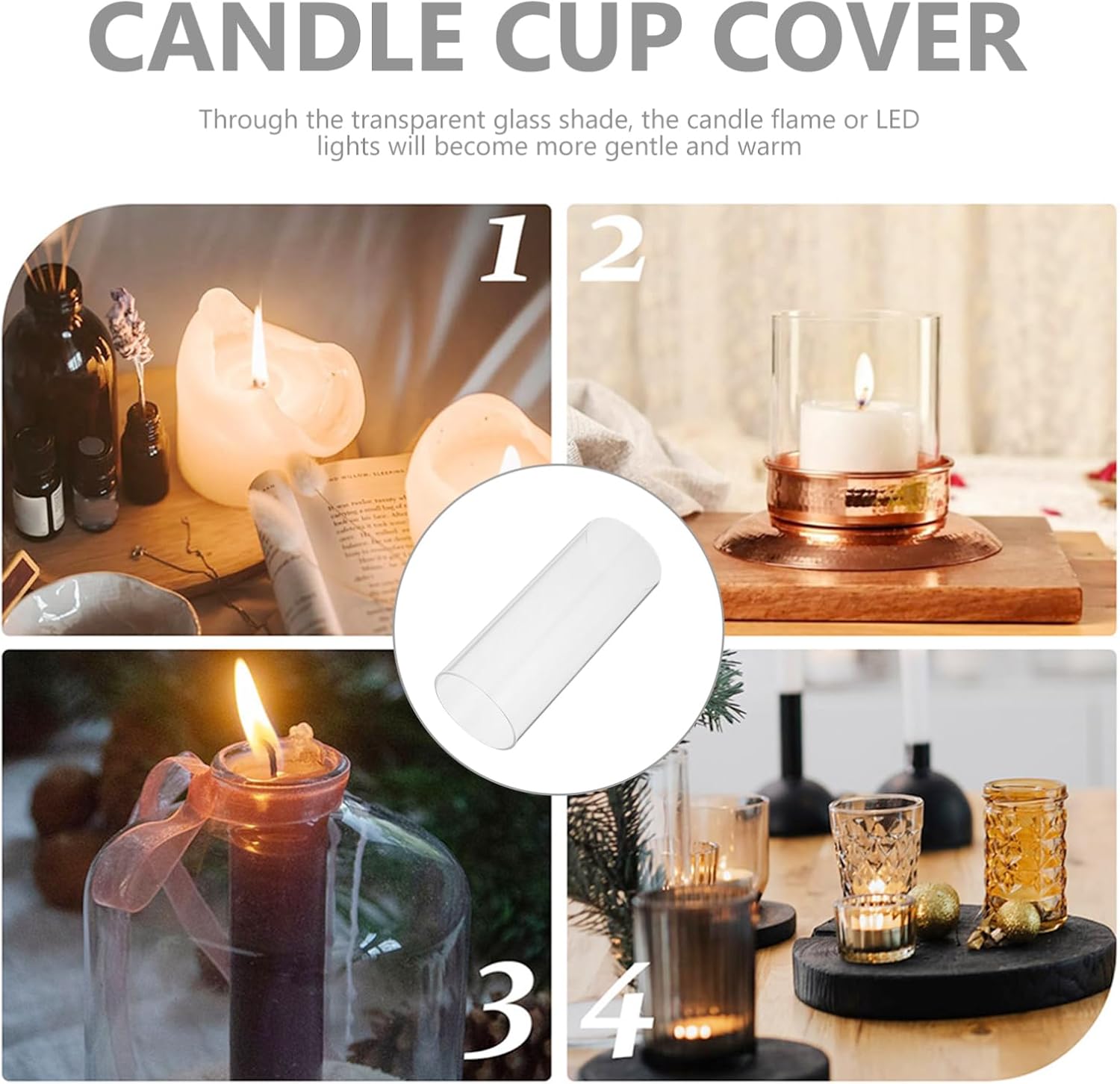 4pcs Glass Candle Shades Cylinder Candle Covers Windproof Holders Glass Covers for Weddings and Home Decor