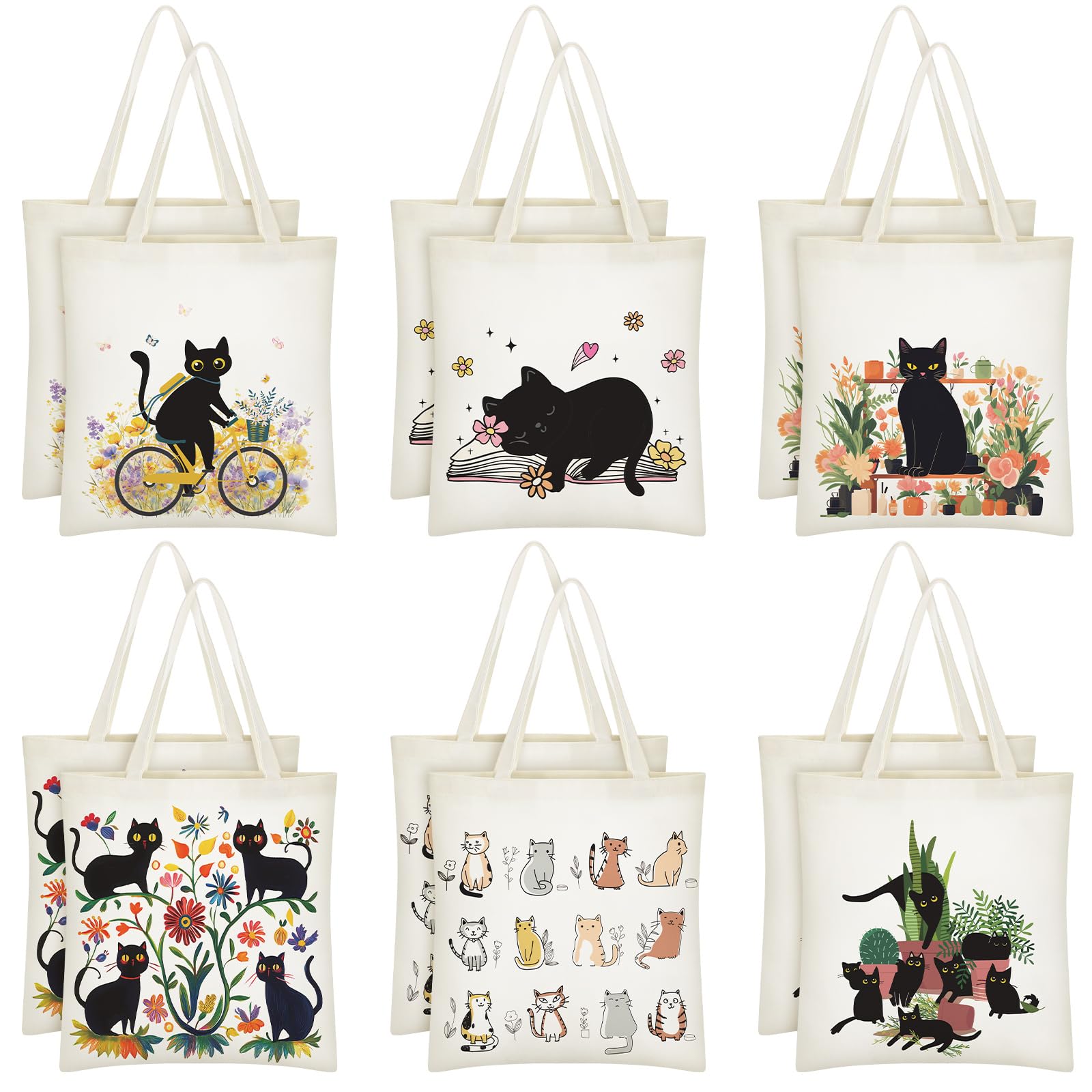 Wovnet 12 Pieces Gift Bags Canvas Tote Bags Bulk Reusable Grocery Bag for Women