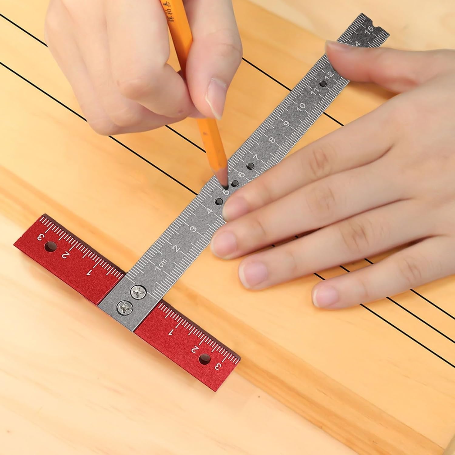 T-Shaped Square Ruler, Aluminum Alloy Carpenter Square for Woodworking & Cabinetmaking — 90° Layout Tool, DIY Right-Angle Measuring Ruler for Carpentry,