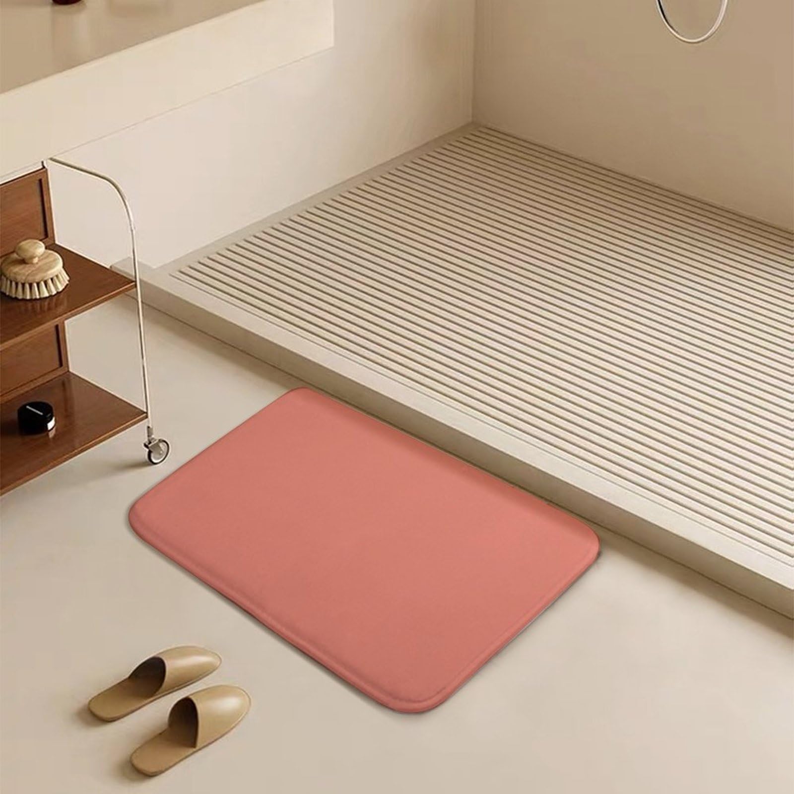 Alfombra De Baño Antideslizante, Tapete Para Bañera Color Pastel, Vintage, Floral, Rosa, Absorbente, Suave, Duradero, Cocina, Dormitorio, Coral Feece De 36 X 24 Pulgadas