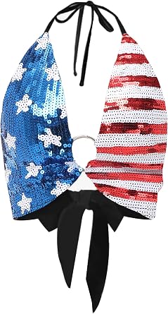 Anna-Kaci American Flag Sequin Shirt Women 4th of July Patriotic Shirt Stars Stripes Top Tees