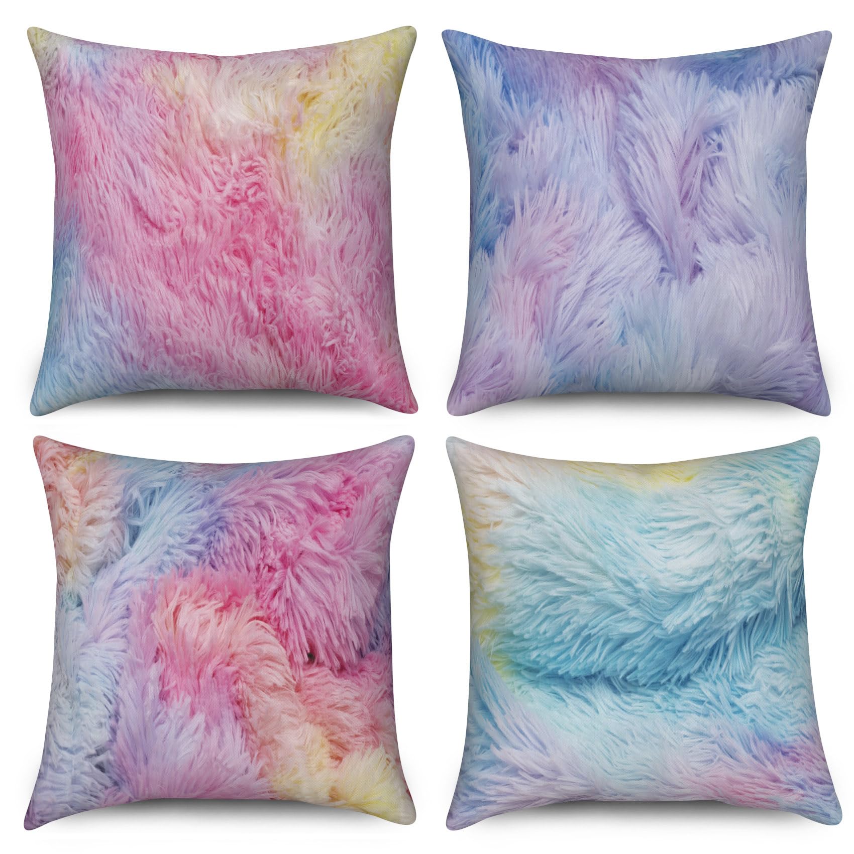 ASDCXZ Cushion Cover 45x45 cm 4pcs Set, Cute Colorful Plush Surface Pattern Pattern Sofa Deco Pillow Covers Pillow Covers Washable Polyester Textile Outdoor Pillow Cover Pillow Cover