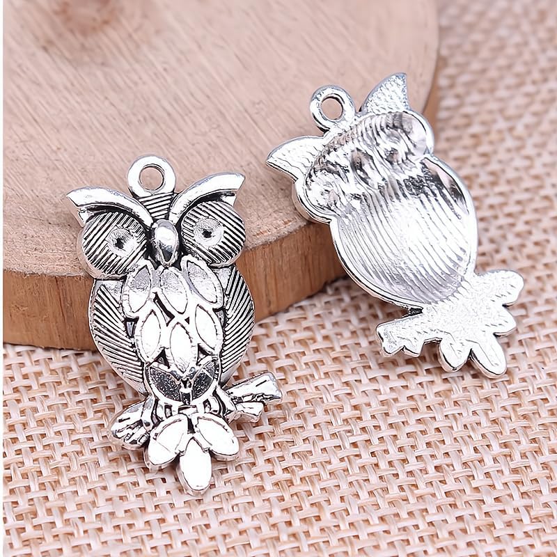 Opexicos 50Pcs Owl Charms Owl Pendants Antiqued Tibetan Silver Tone 15 x 27 mm - Image 2