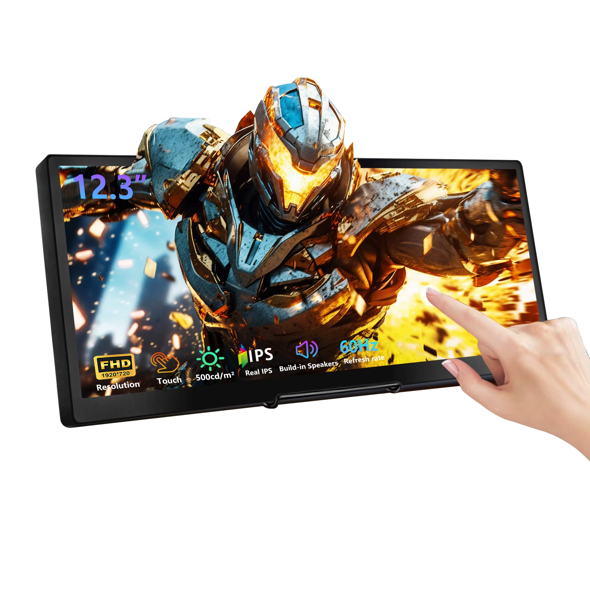 12.3 inch touch screen monitor, fhd ips 1920x720 with lcd stretched bar, travel portable touchscreen, secondary screen for computer, windows macos, aida64