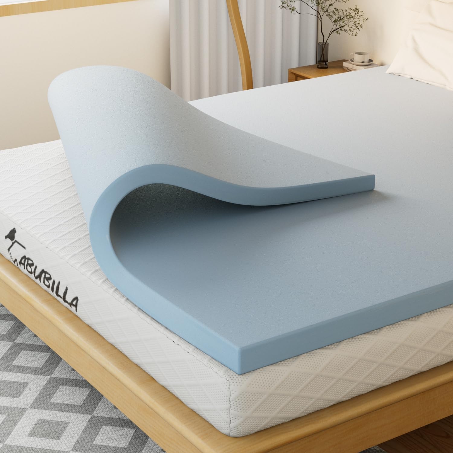 twin mattress topper,3 inch twin size memory foam mattress topper,cooling gel soft mattress relieves back pain,certipur-us certified,light blue