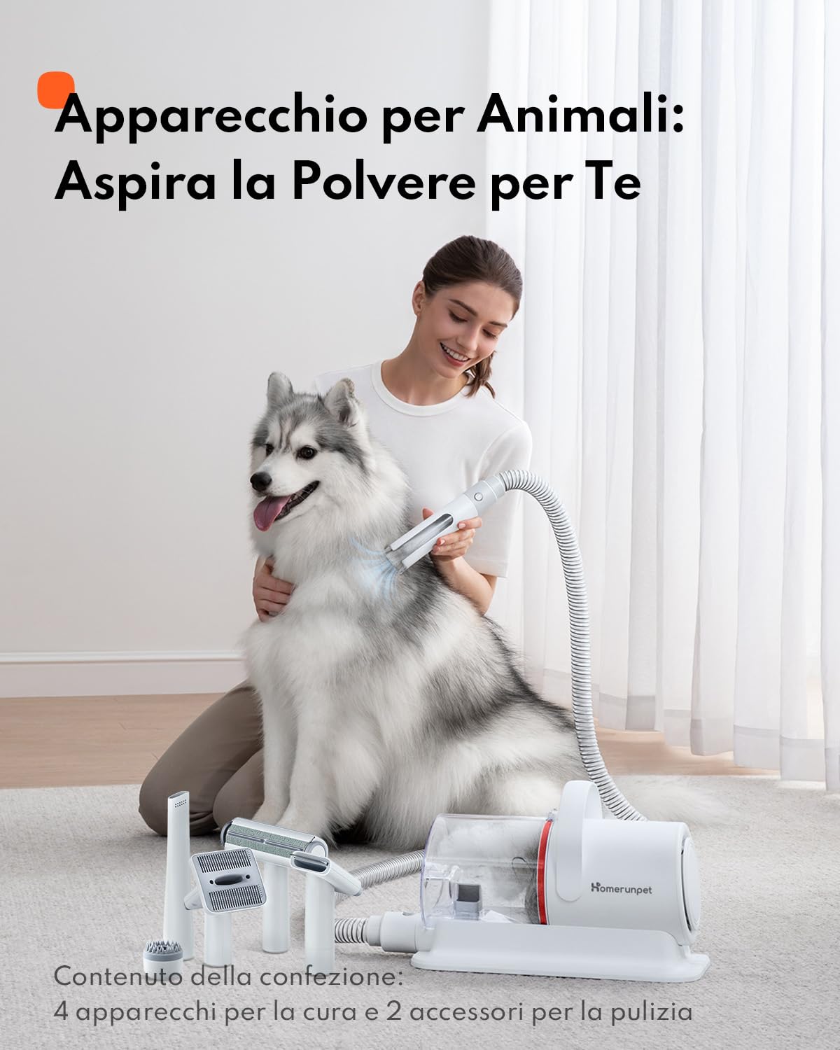 Homerunpet Toelettatura e Aspirazione a Vuoto per Animali Domestici, 12000 Pa Ultra Silenziosa Tosatrice per Cani e Gatto Professionale, Aspira Peli per Cani con 6 Strumenti, 1,85L