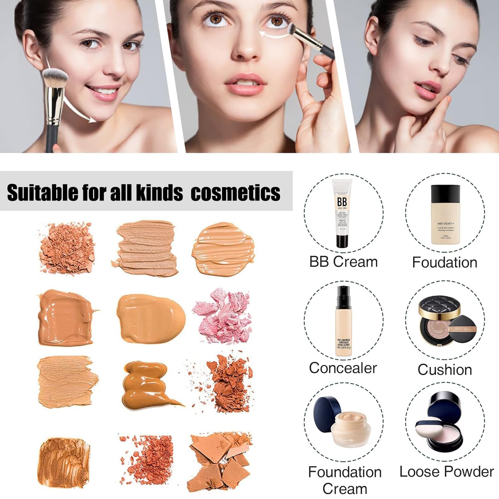 ZXCHOME Foundation Brush, 3 Pieces Professional Make Up Contouring Brushes - Image 4