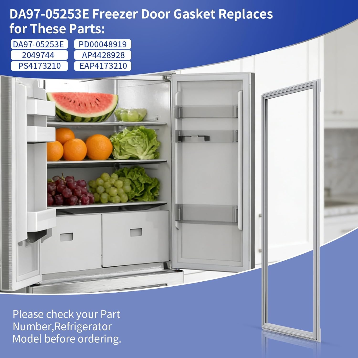 DA97-05253E Refrigerator French Door Gasket Assembly for Samsung Refrigerator Replacement Door Seal, Compatible with PD00048919, 2049744, AP4428928, PS4173210, EAP4173210
