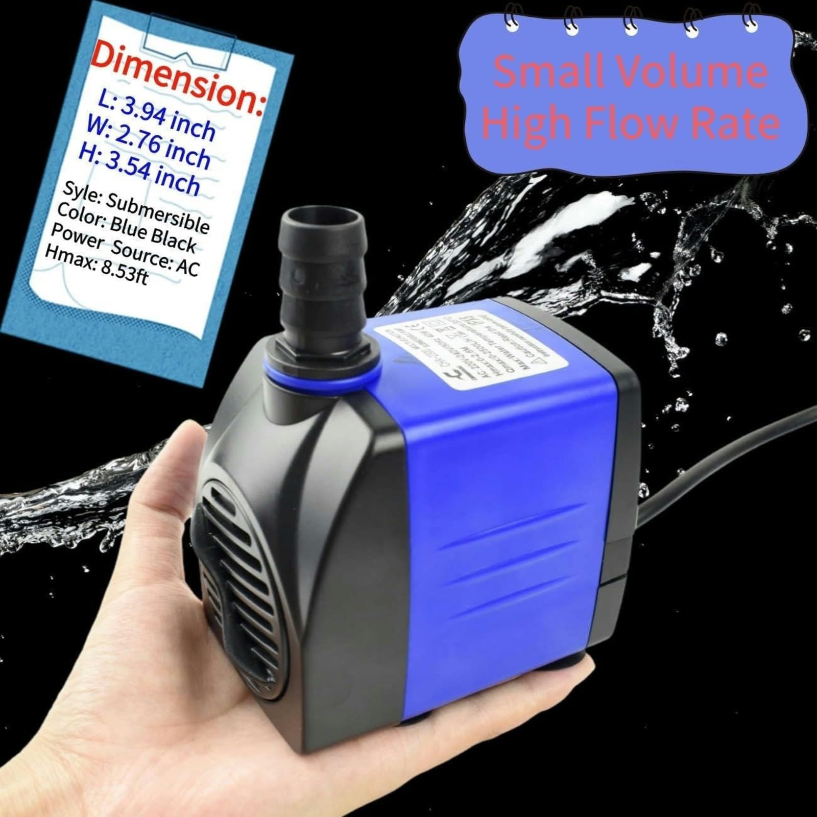 Conquerall CHA-2300 650GPH 2500L/H AC 220V Pompa sommergibile 40W durevole con aspirazione dal basso, alta prevalenza per acquari, fontane all'aperto, grandi laghetti, cascate, pompe idroponiche