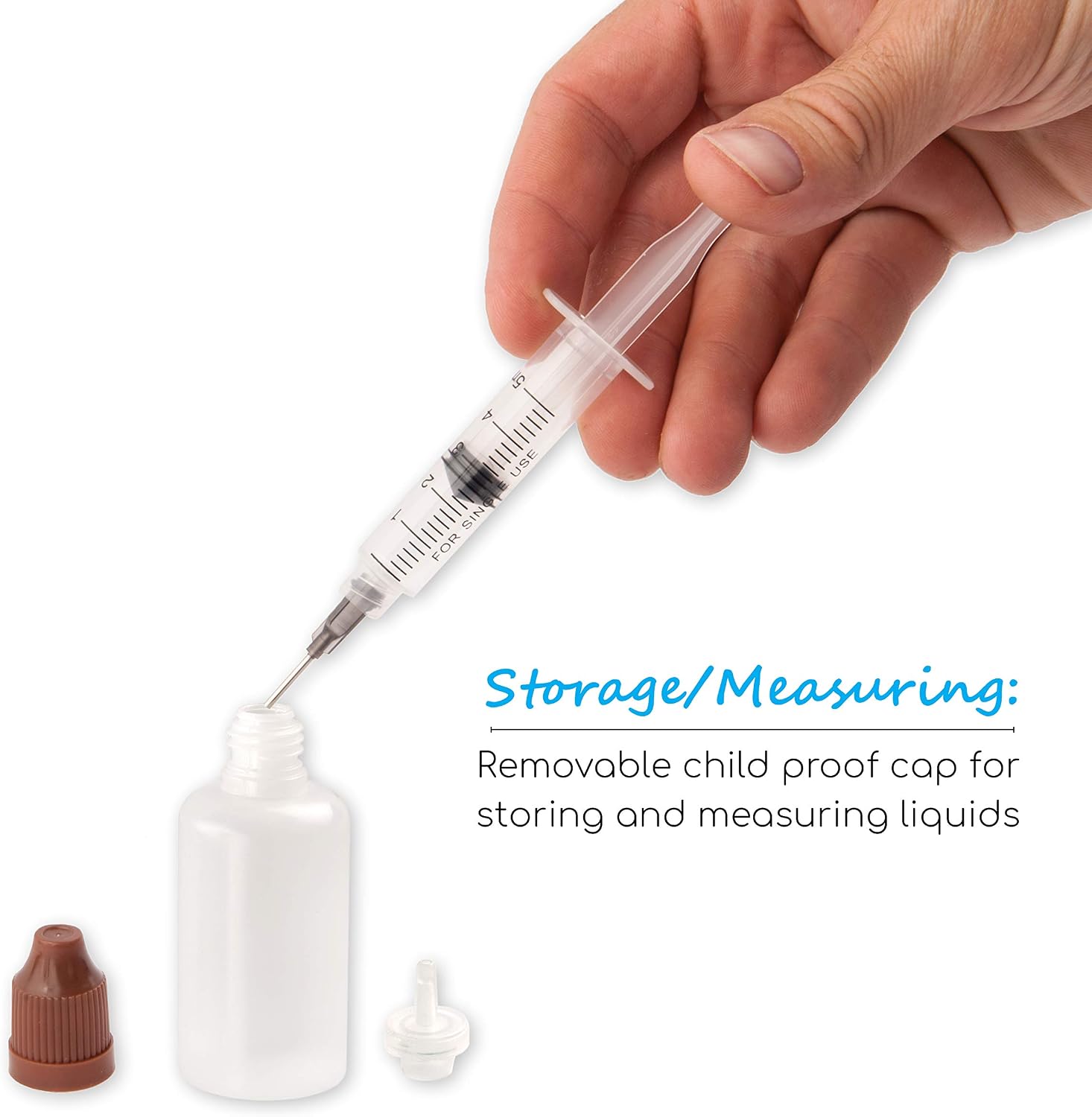 Free Hand Syringe Blunt Tip Needle Set - (10 Syringes, 10 Needles, 10 Caps and 2 Storage Bottles) - Syringe with Needle for E Juice, Oil, Vape, Adhesives, Greas