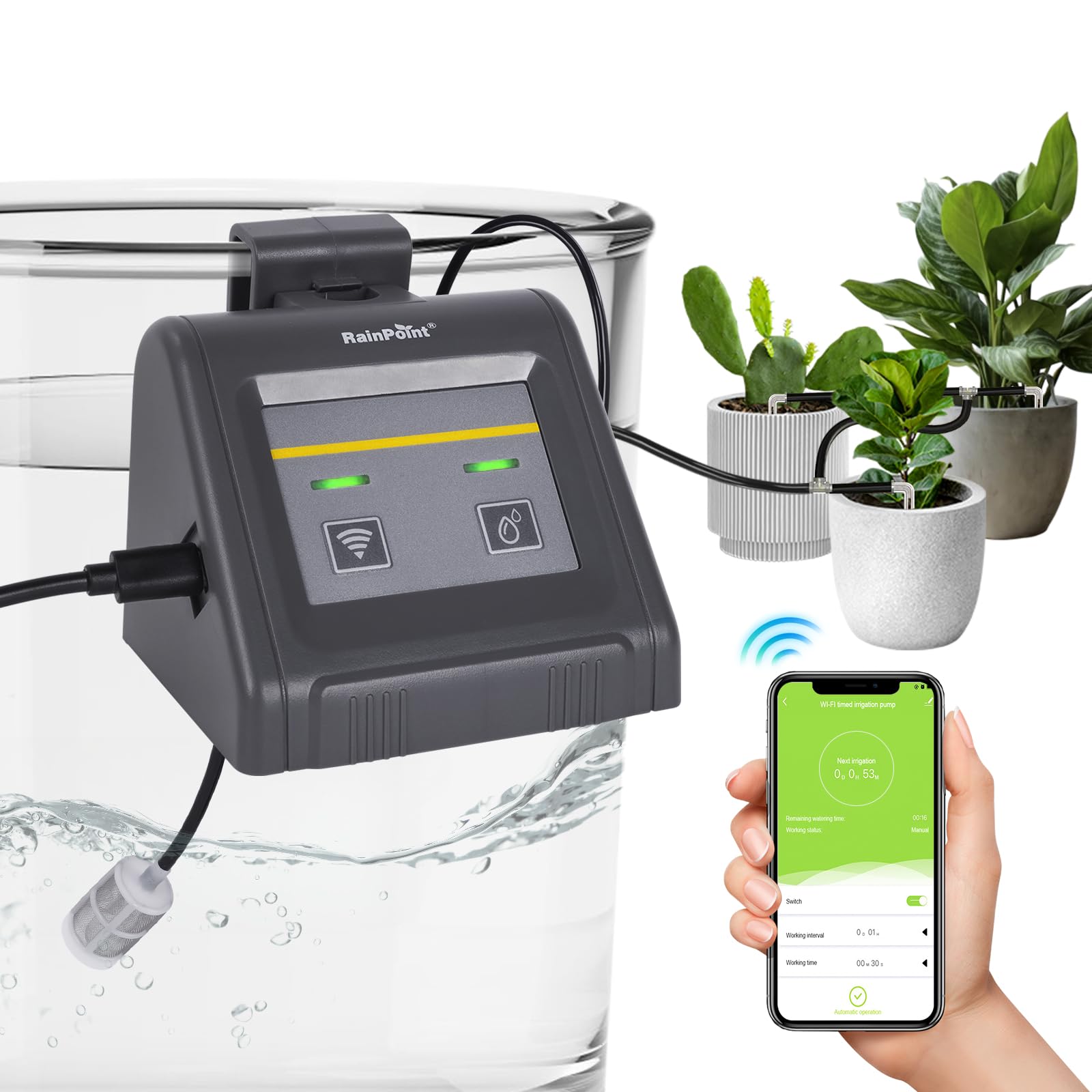 Sistema de Riego Automático WiFi para Plantas de Interior, Kits de Riego por Goteo para Equipos de Riego Automático Modo de Riego Automático/Manual/Retardado