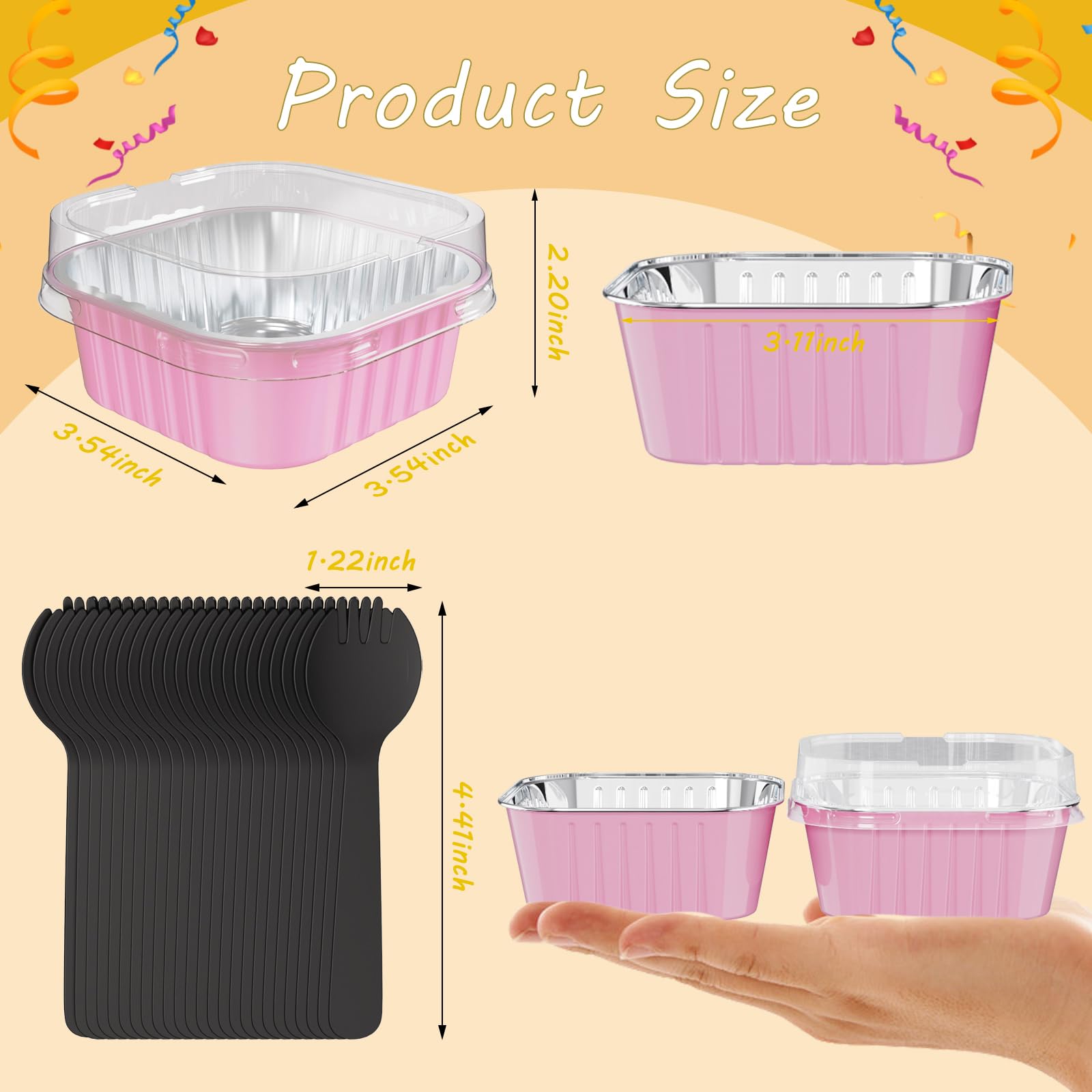 Paquete de 50 mini moldes cuadrados para tartas con tapas, mini moldes para pan con tapas, vasos de papel de aluminio para hornear, vasos desechables para cupcakes, tazas de postre para bodas,
