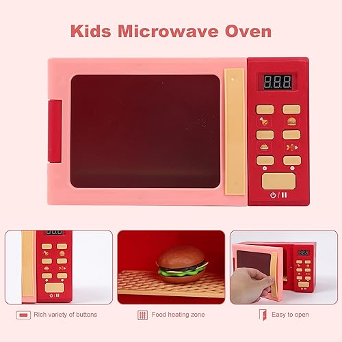 Miniatura 6 de Juguete de microondas para niños con luz y sonido, aparatos de cocina de juguete realistas, accesorios de cocina de juego y comida de juego para
