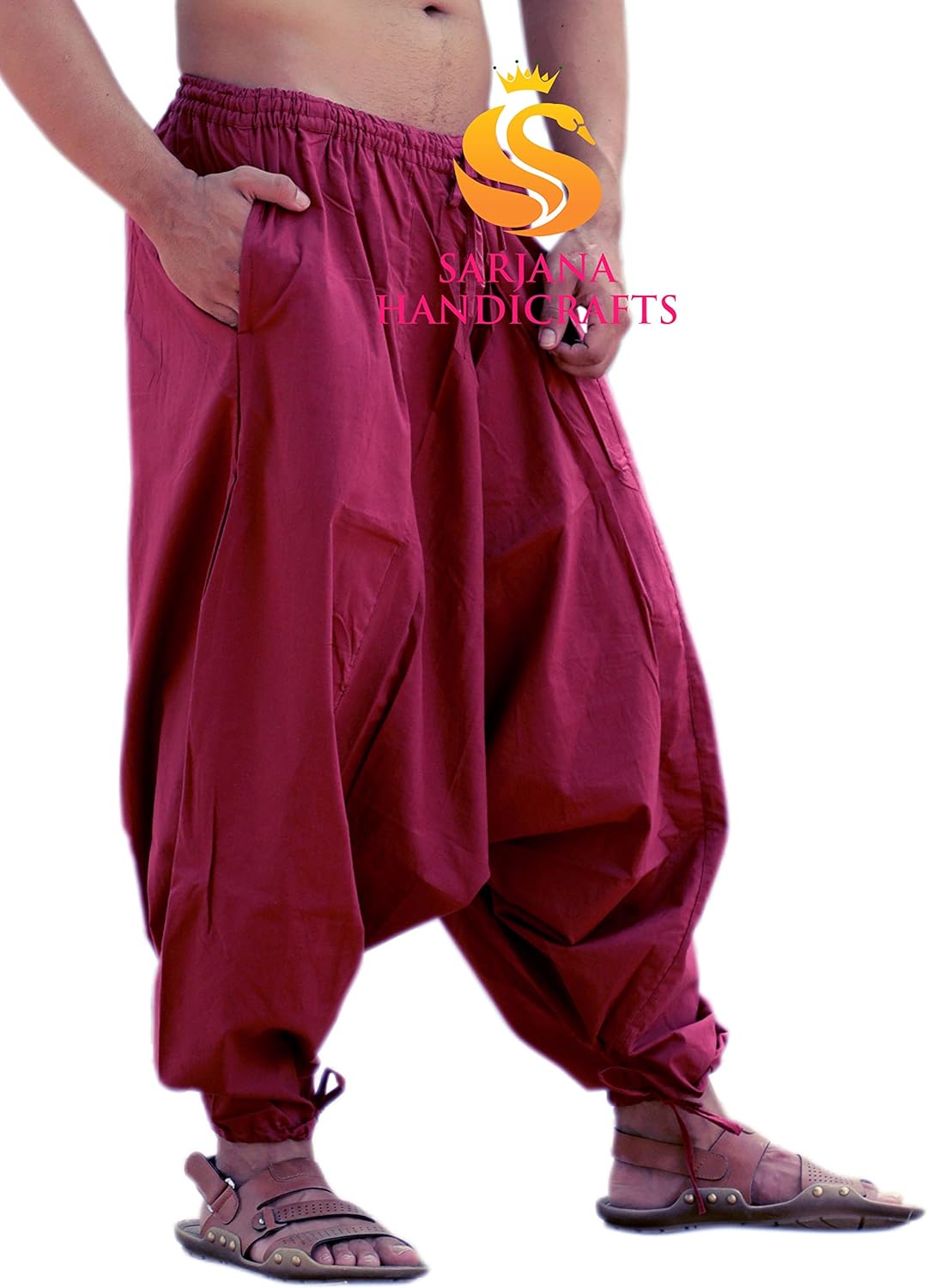 SARJANA HANDICRAFTS Men's Cotton Harem Yoga Baggy Genie Boho Pants Free Size - Image 2