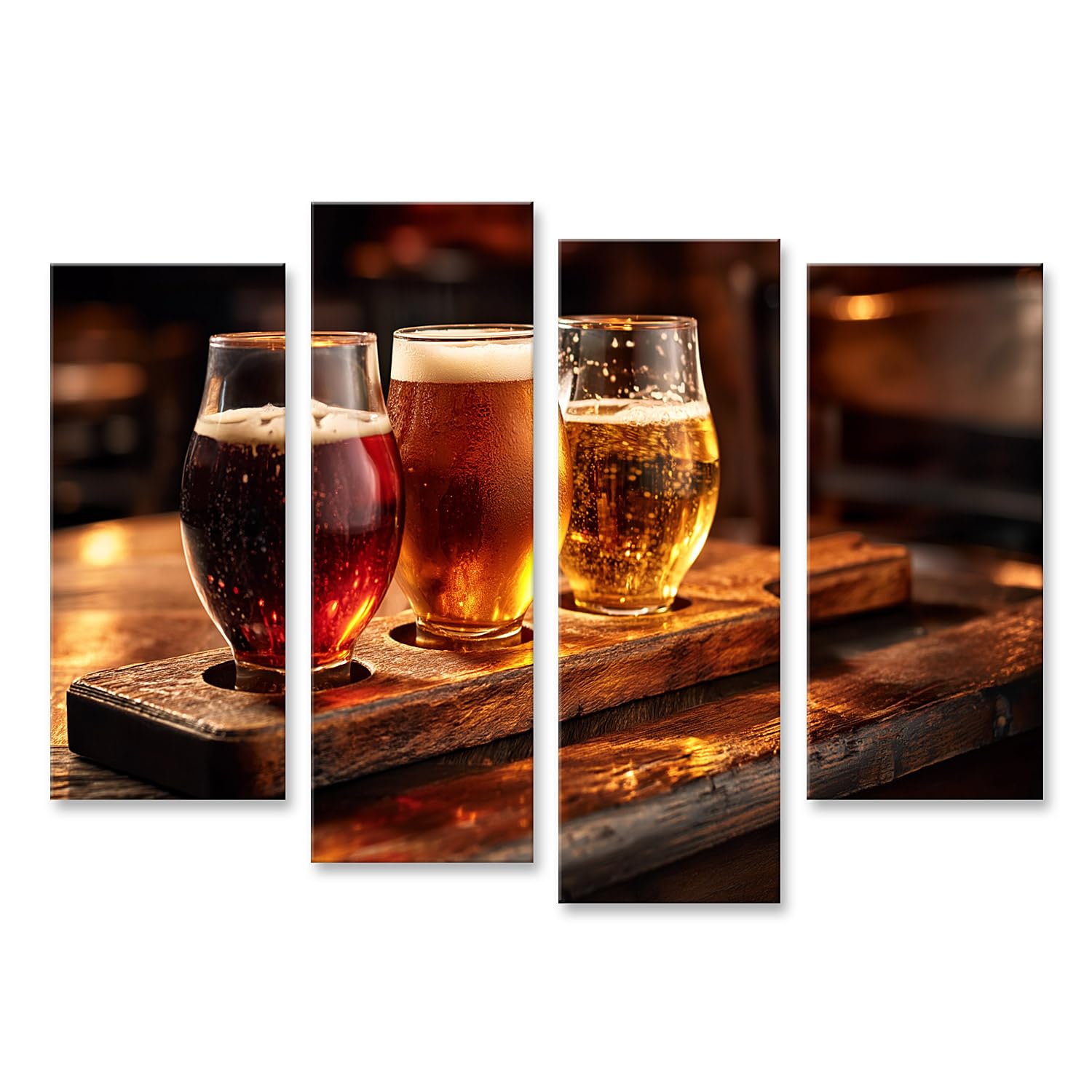 islandburner Quadro su tela accogliente birra artigianale degustazione murale per cucina e bar – perfetto per gli amanti della birra – 4 pezzi