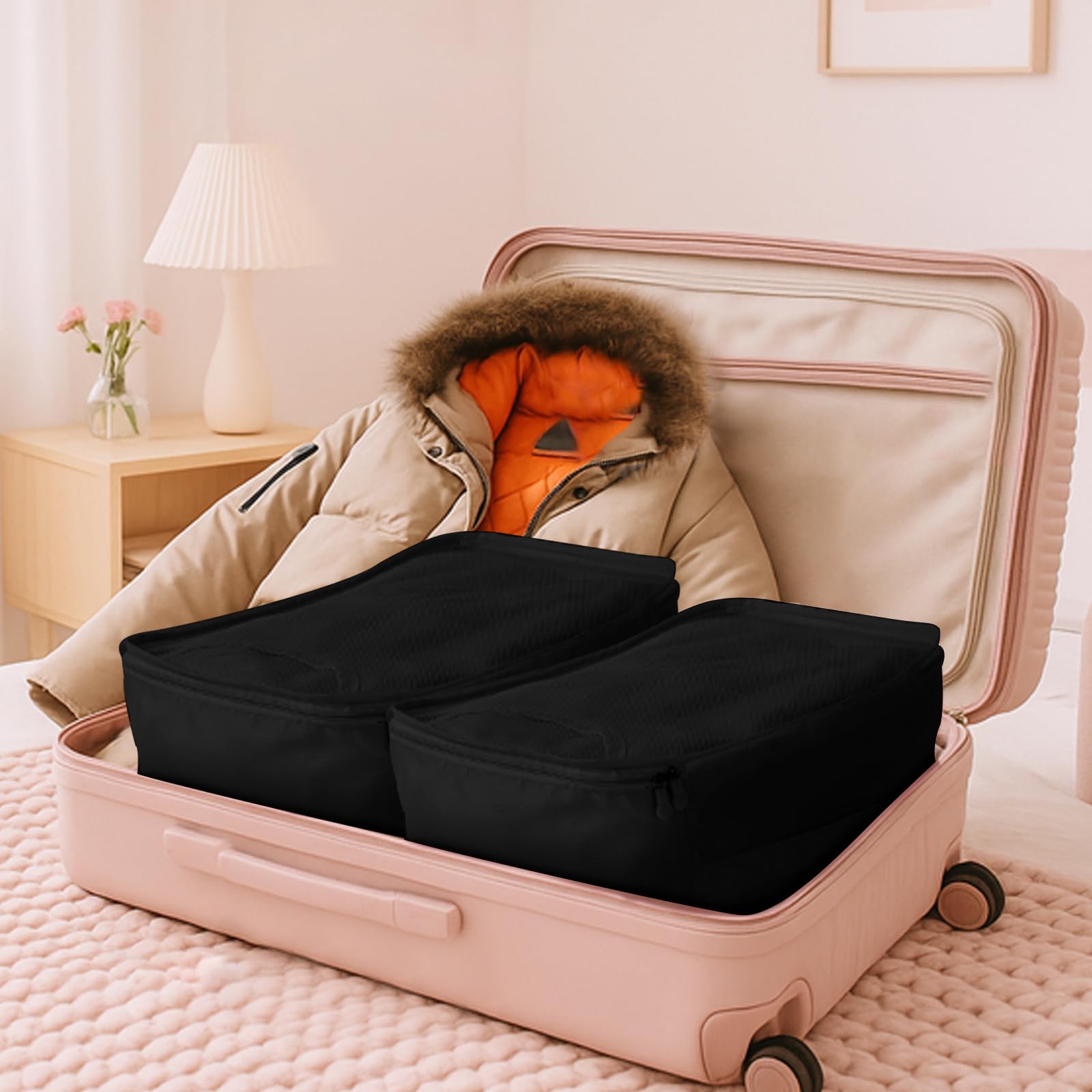Große Koffer Organizer 40×20×25, 6 Stück Deep Packing Cubes, Große Packwürfel Gleicher Größe, Geeignet für Familienreisen und die Aufbewahrung zu Hause (6, Schwarz) Fashion