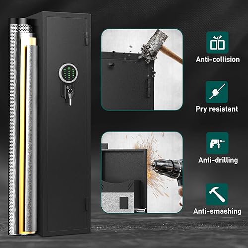 Miniatura 4 de Caja fuerte para pistola de rifles, contraseña de acceso rápido, 5-7 cajas fuertes para pistolas y rifle casero con teclado LCD, gabinete de armas