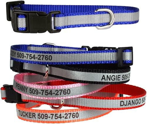 GoTags Collares reflectantes extra pequeños para perros, grabado personalizado con nombre de mascota y número de teléfono, collar de perro ajustable
