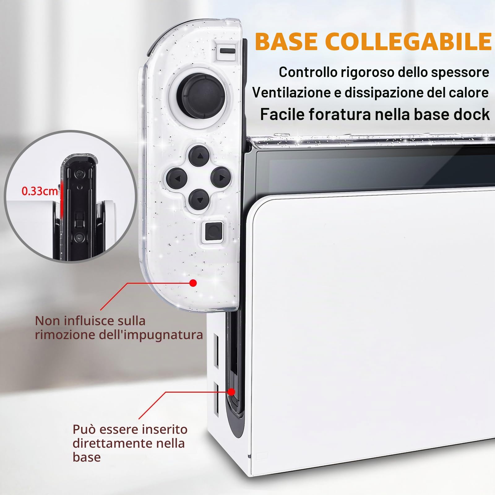 DLseego Custodia per Nintendo Switch OLED Modello 2021, Glitter Cover Agganciabile Houisng con Flip Shell Compatibile con Switch OLED Console, Trasparente