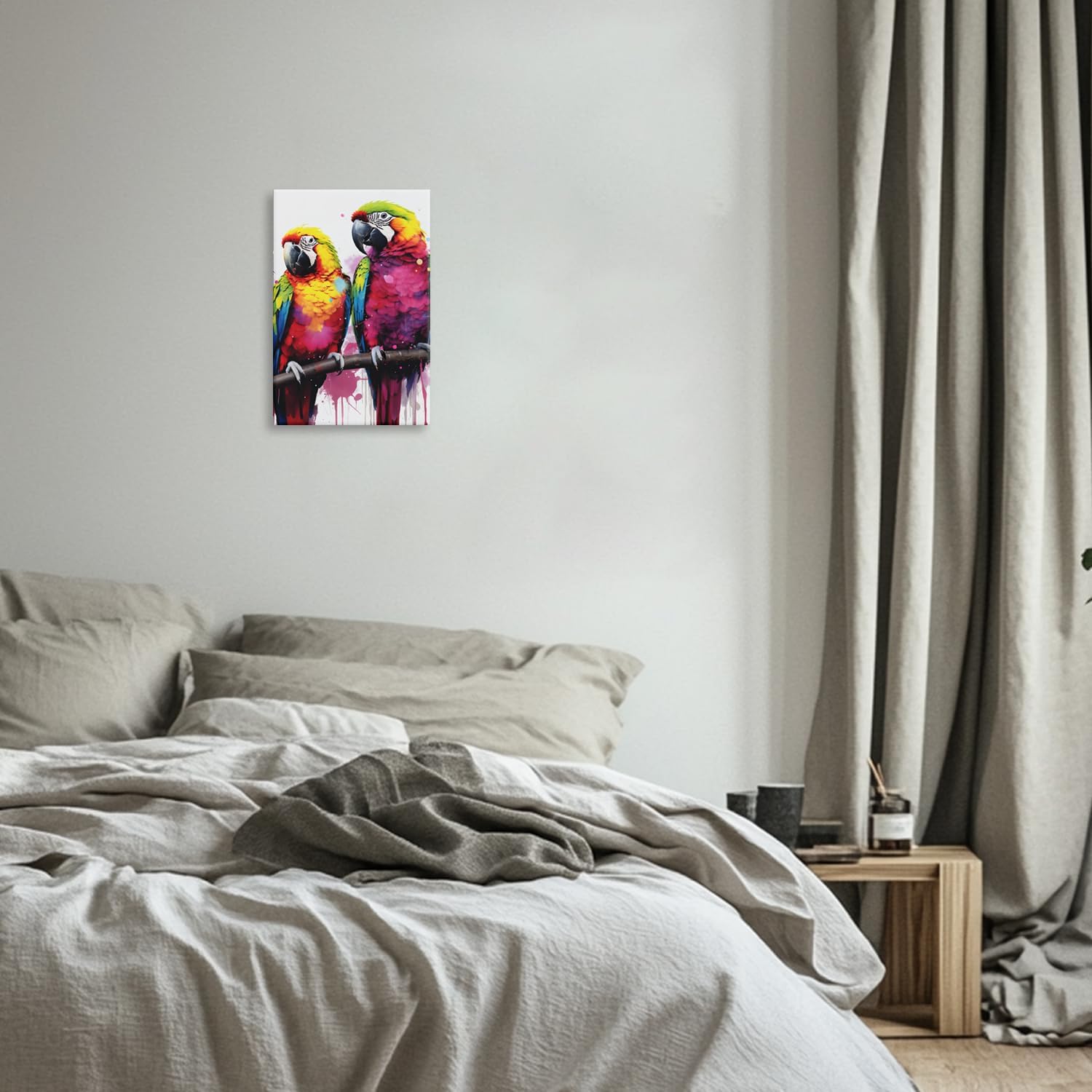 YMXZHUANSH Parrot Canvas Wall Art Tropical Bird Painting Macaw Poster Colorful Parrot Couple Pictures Animal Print for Bathroom Decor Frame(Red 12L x 18W)