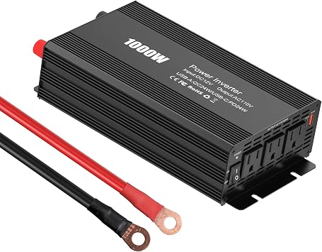 1000W Power Inverter for Vehicles,DC 12V to AC 110V Charger with USB-A Fast 24W&Type-C PD24W and Battery Inverters Cables,Converters for Home,Camping