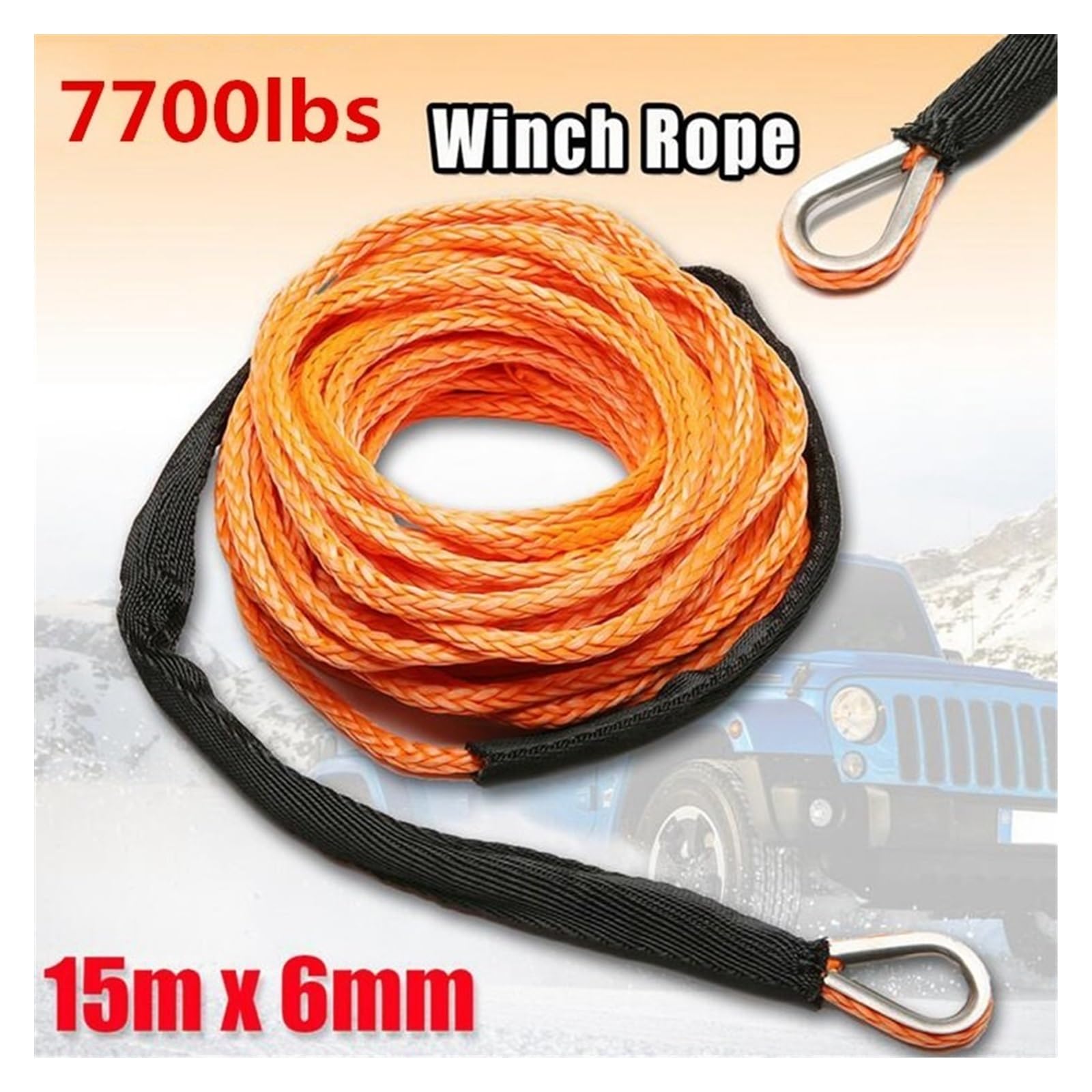 1/4 ''x 50' ciężarówka łódź awaryjna wymiana samochodu akcesoria zewnętrzne syntetyczna wciągarka linowa kabel ATV UTV 7700lbs lina holownicza(Oranje)