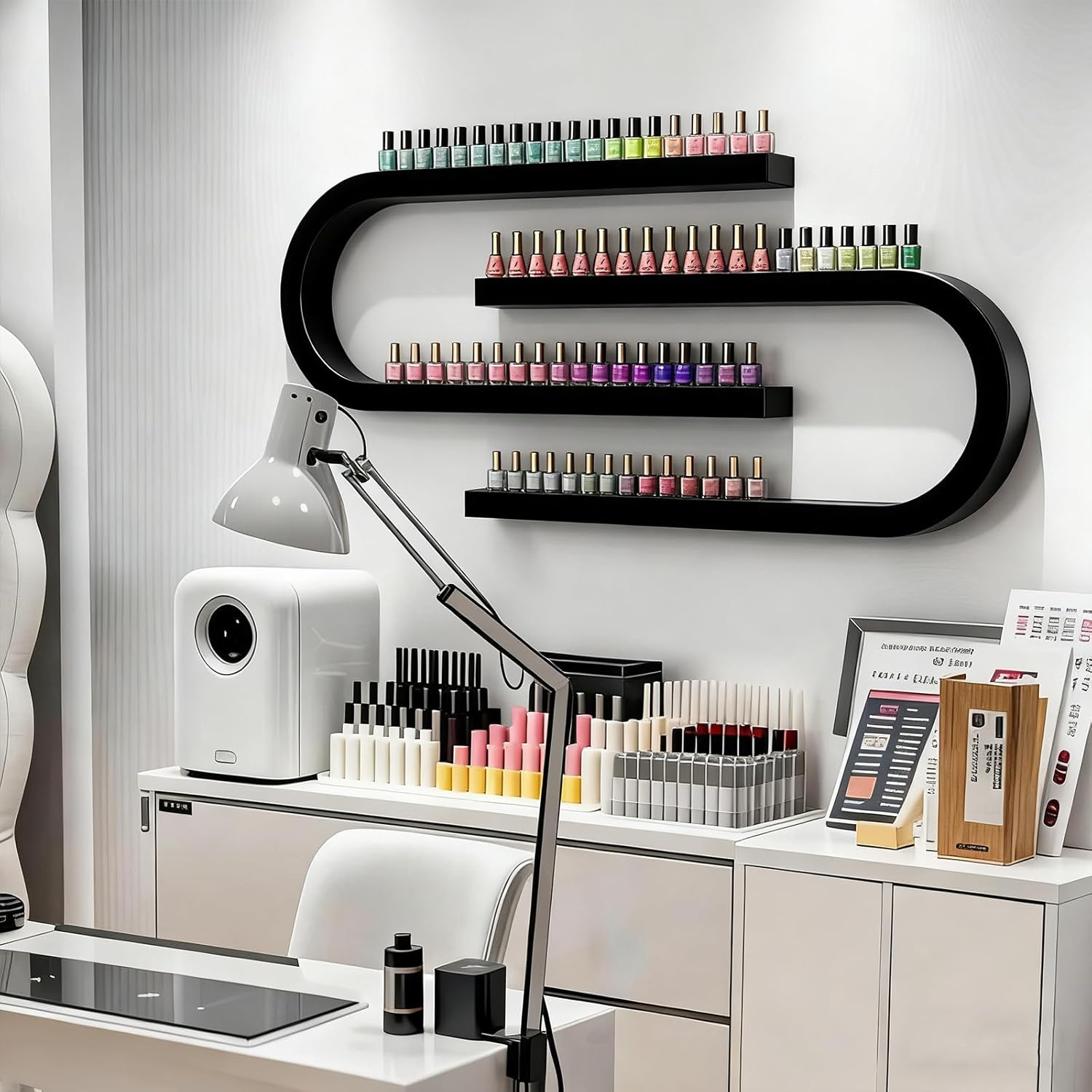 Wall Mounted Shelf Nail Polish Bottle Display Rack, U-Shaped Essential Oil Perfume Storage Rack, Multifunctional Hanging Salon/Beauty/Nail Shop Organizer Perfume Holder