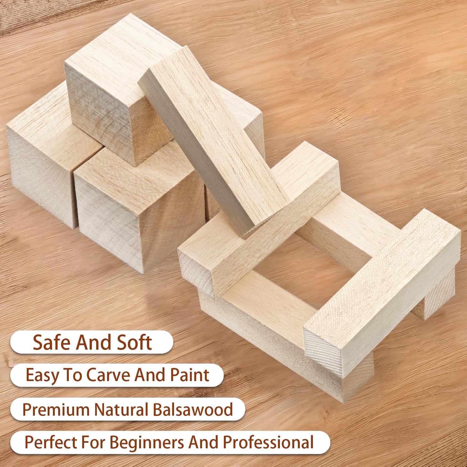 Balsa Wood Blocks,100x25x25mm 5PCS and 50x50x50mm 5PCS,Pack of 10 - Image 3