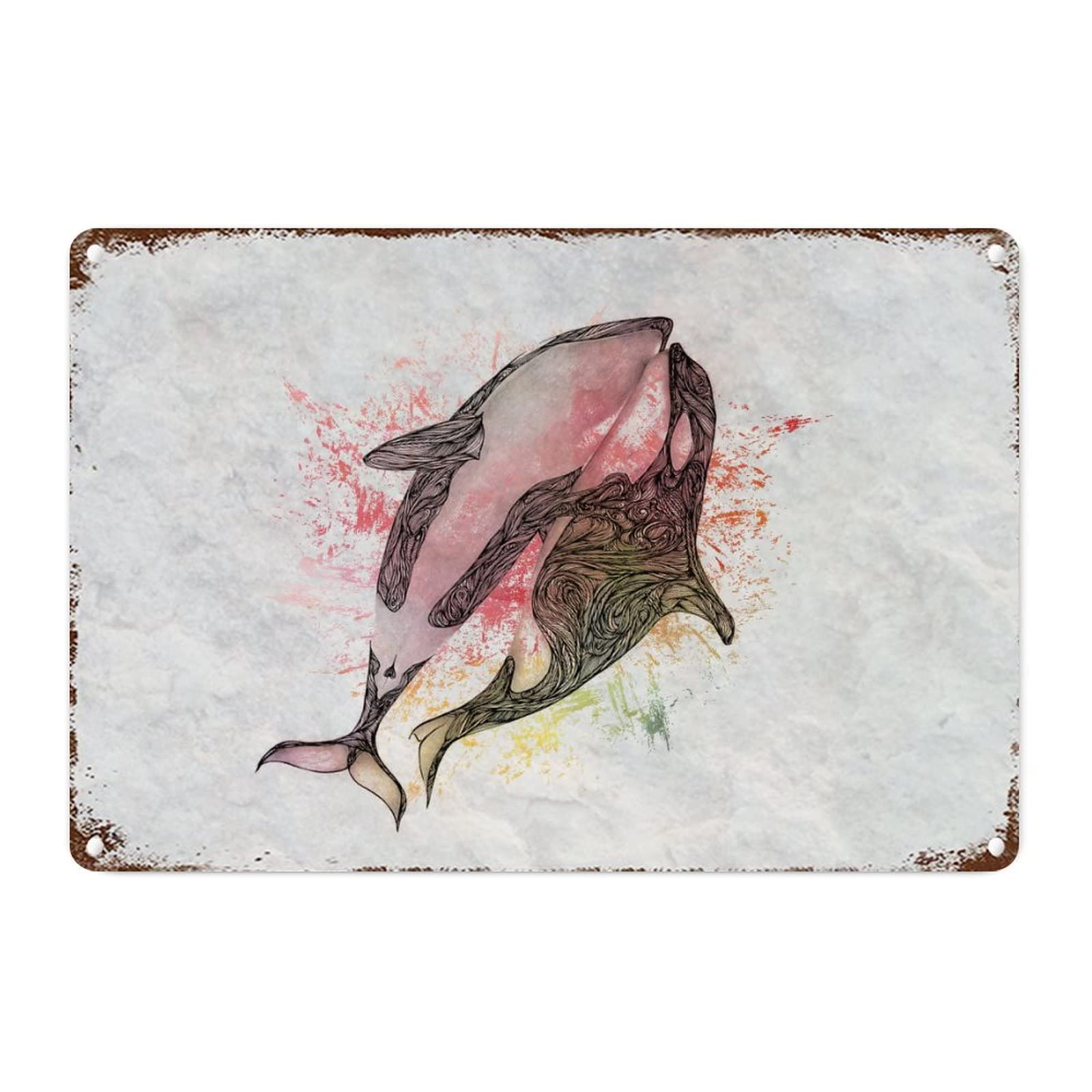 Panneau mural baleine en métal vintage déco océan 30x45 cm