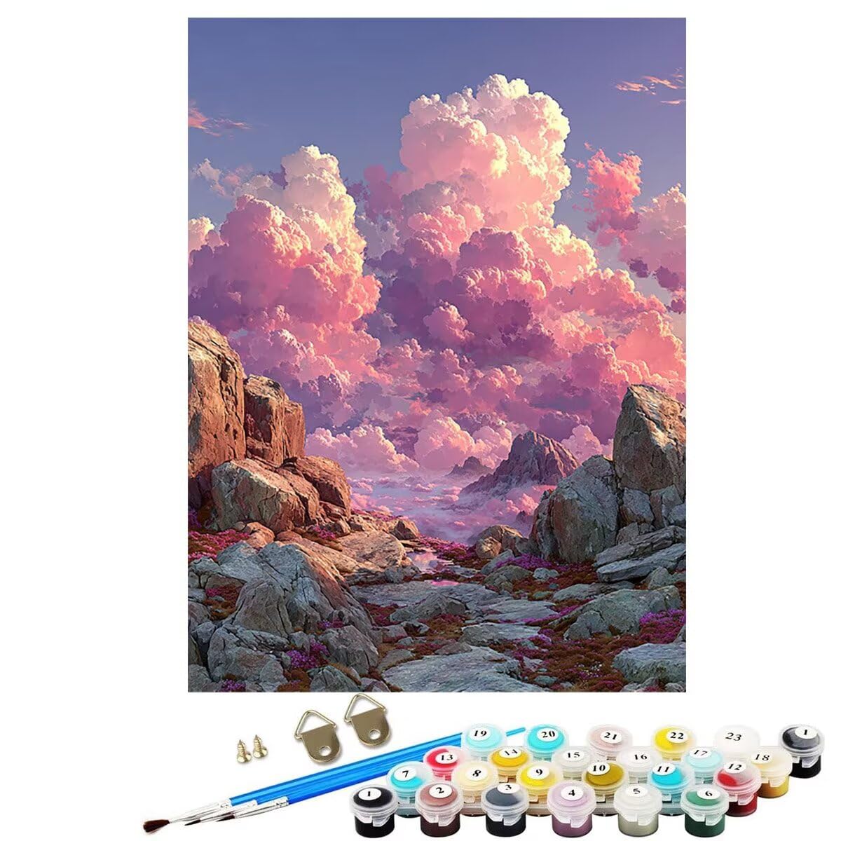 Landschaft Berg Malen Nach Zahlen Erwachsene, Paint by Numbers Adult Anfänger Set, Heimwerk Malen Nach Zahlen Kinder Mit Rahmen, 3 Pinsel und 36 Acrylfarbe Als für Deko Wohnzimmer 60 x 80 cm BJHDK250