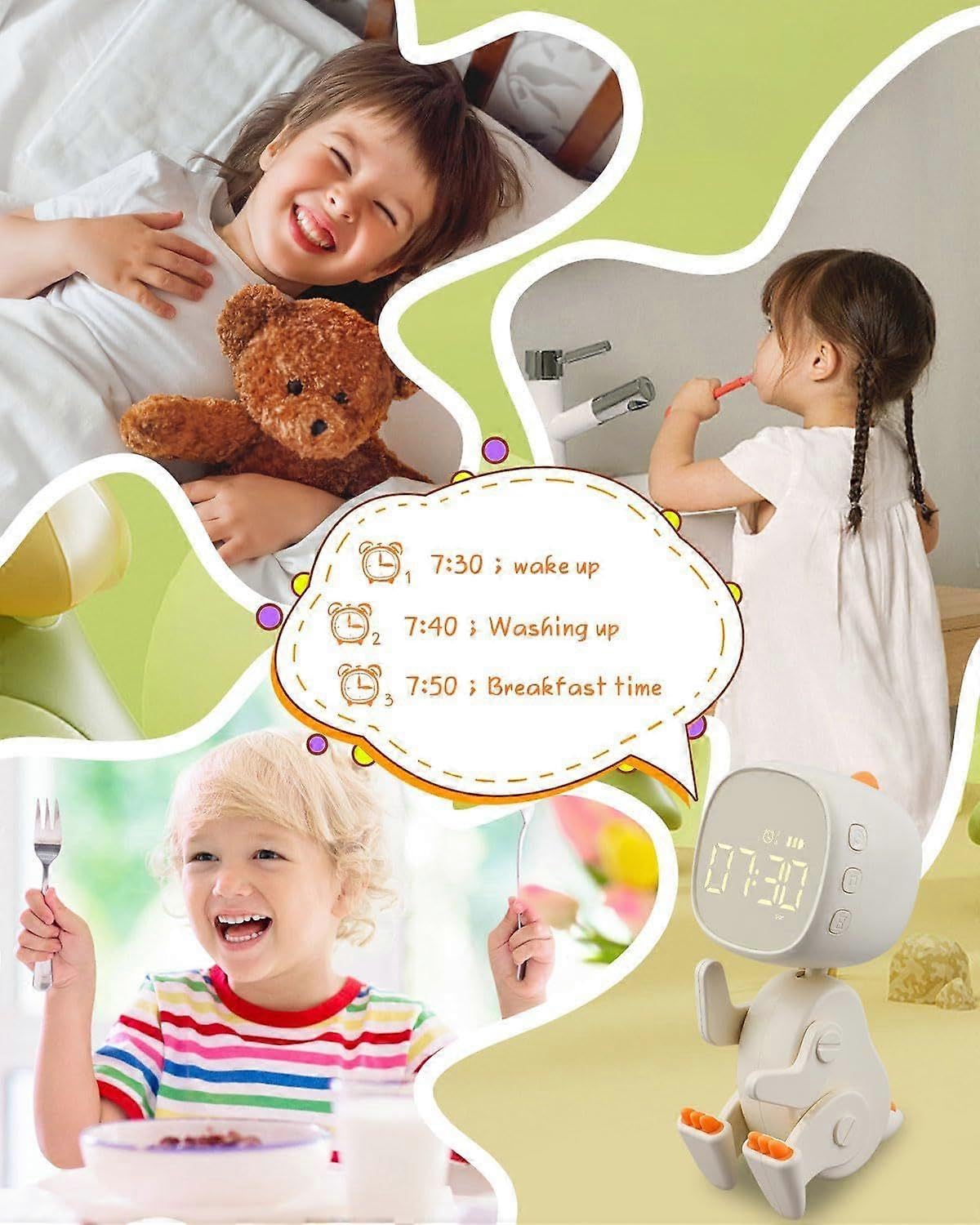 (Weiß) Kinderwecker für Mädchen und Jungen, Digitaler Lichtwecker für Kinder mit 3 Weckgruppen, Nachtlicht, Schlummerfunktion, Einstellbar Sou