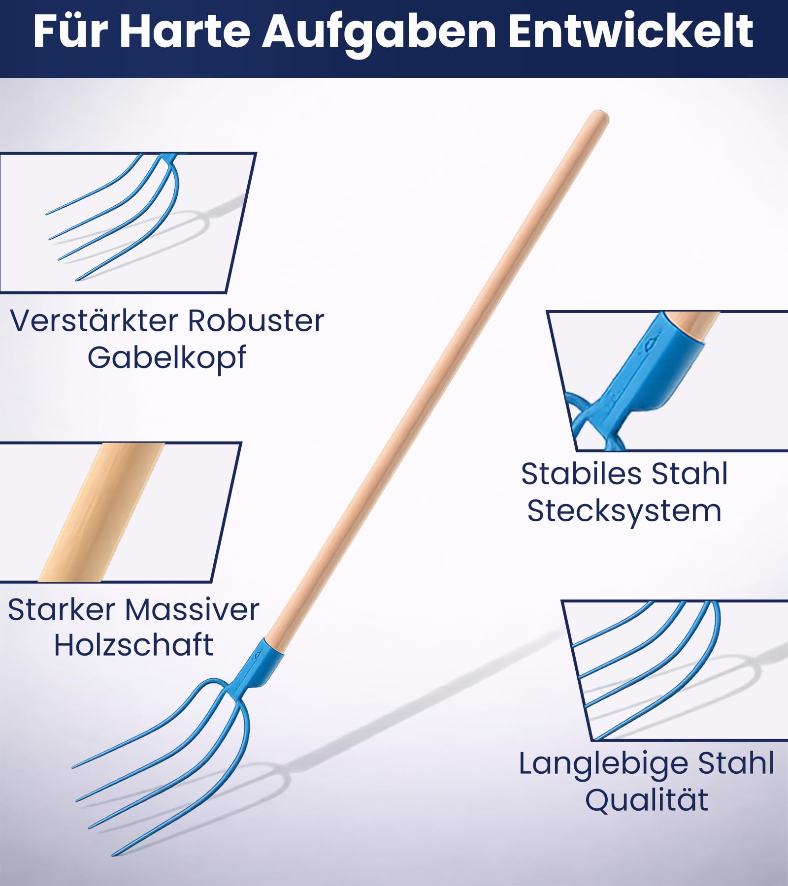 Spatengabel, Heugabel, Gabel 4 Zinken für Garten mit Stiel 115cm Forke für Stall, Bauernhof hochwertigem Stahl, Dunggabel, Robust Mistgabel für den Gärtner und Landwirt, Drahtgabel