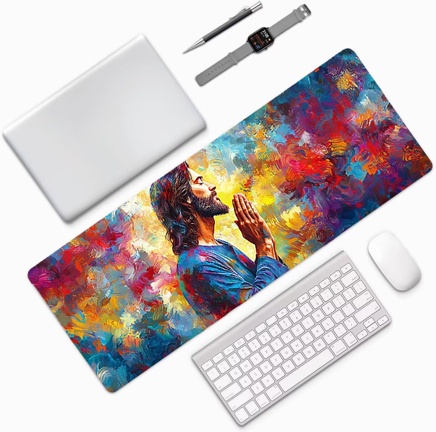 Lpfieonn Religion Schreibtischunterlage XXL, Gelb Schreibtischunterlagen Großes, Gaming Mousepad XXL mit ernähter Rand und Rutschfeste Gummibasis, Desk Mat für PC/Laptop/Mausa 120x60cm PF-3298