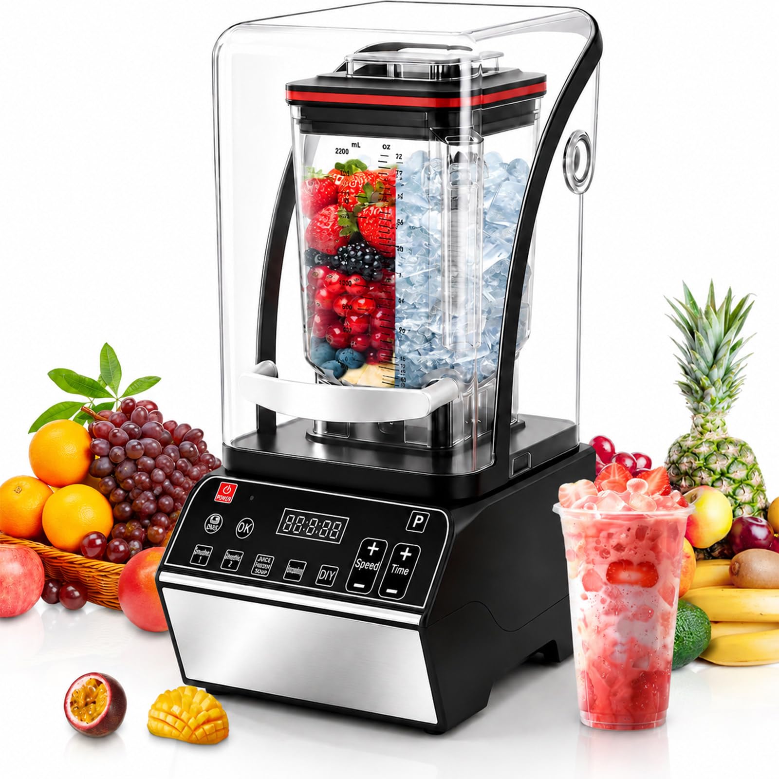 Cichy Blender Komercyjny, 46000 RPM, 6 Programów, Silnik z Miedzi | Pojemny Dzbanek Wspiera Przygotowanie Napojów na Dużą Skalę, a Cykl Czyszczenia Ogranicza Szorowanie między Smoothie a Sosami