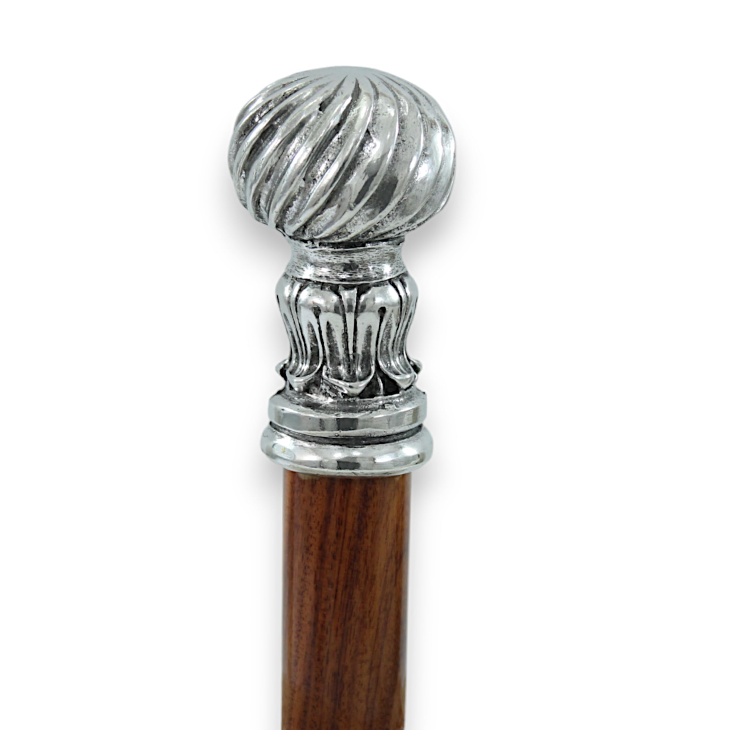 Bastón de paseo elegante negro dandy madera peltre plata (Faje natural)