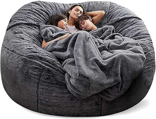 Funda para puf gigante (sin relleno) de 7 pies, puf para adultos, suave y esponjoso, puf grande, redondo, sofá, funda de repuesto gris oscuro disponible en Yaxa Colombia